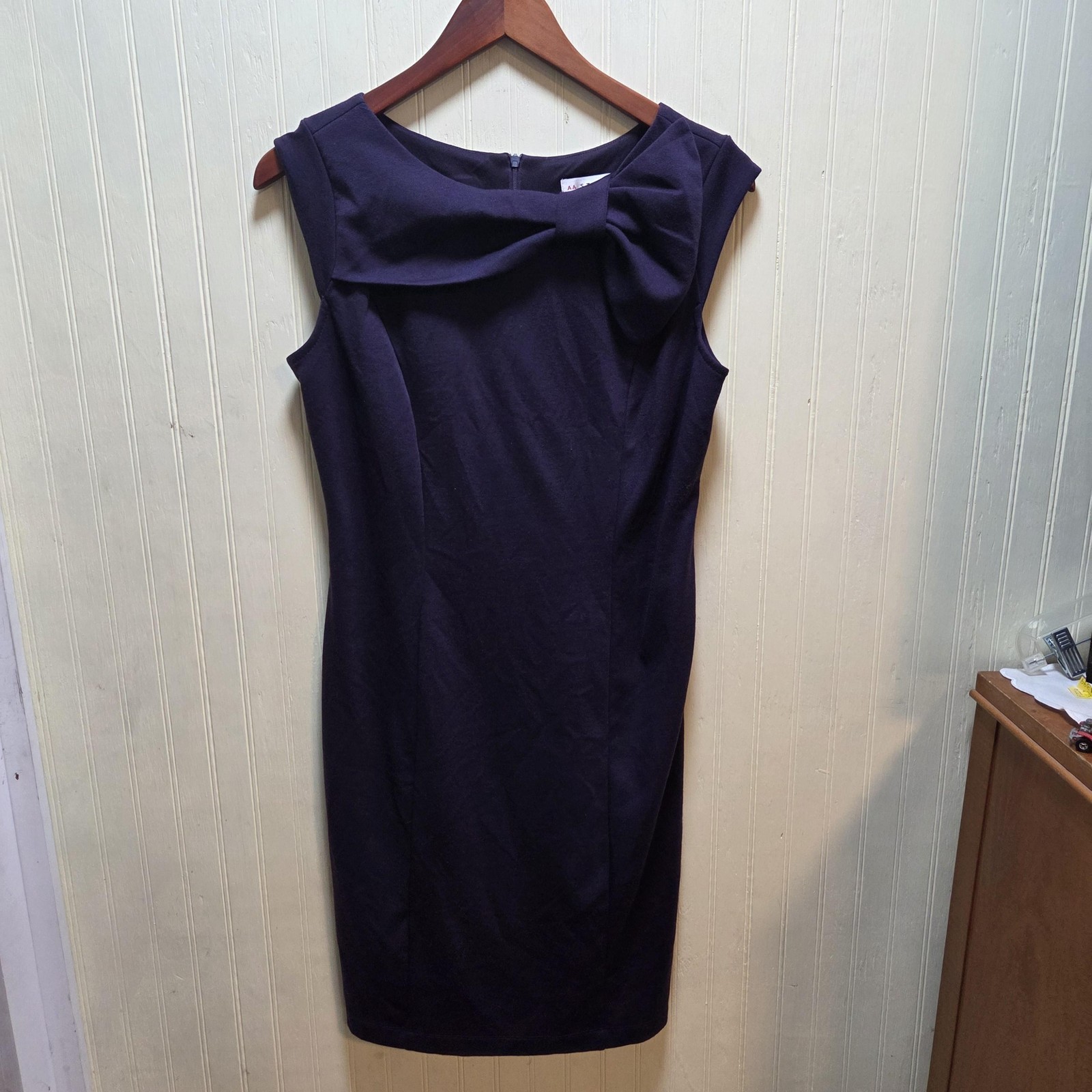 AA Studio Dress Womens 6 Purple Solid Sleeveless Boat Neck Bow Sheath Knee