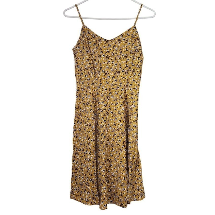 Old Navy Mustard Yellow Floral Smocked Back Cami Fit & Flare Dress Women Med 251