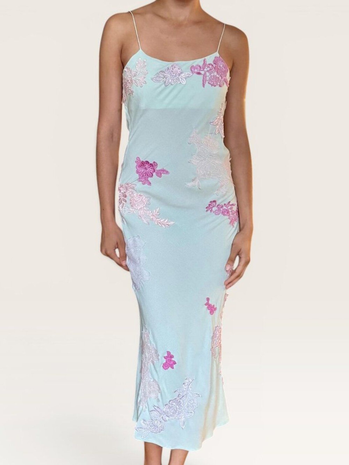 Tyler McGillivary Eloise Slip Dress Mint Floral Appliqué Balletcore Coquette