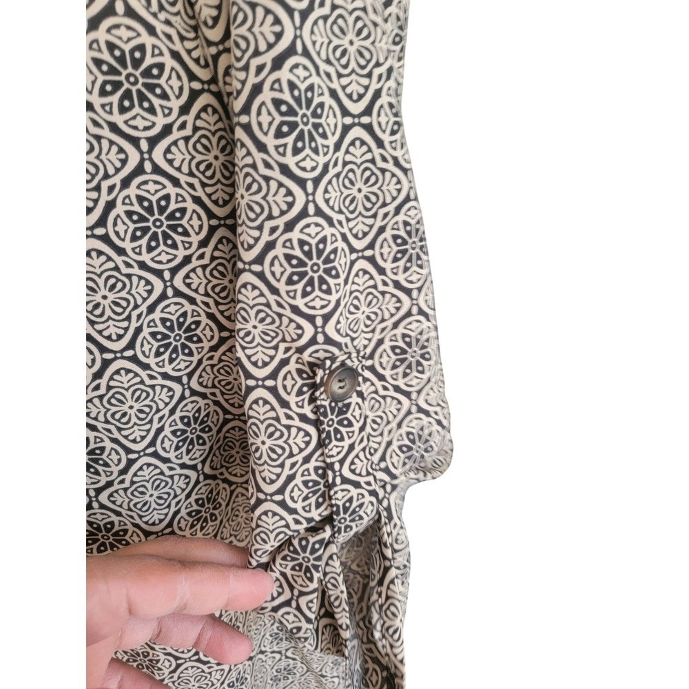 NY Collection Geometric Medallion Print Roll Tab Shirt Dress Tan Black STD1038 M