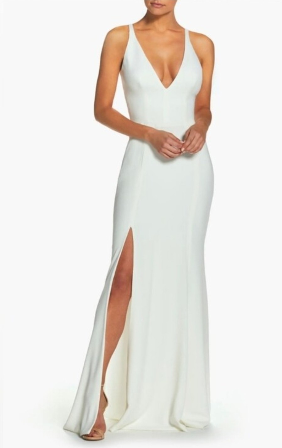 Dress the Population White Solid V-Neck Sleeveless Zip Maxi Dress XL