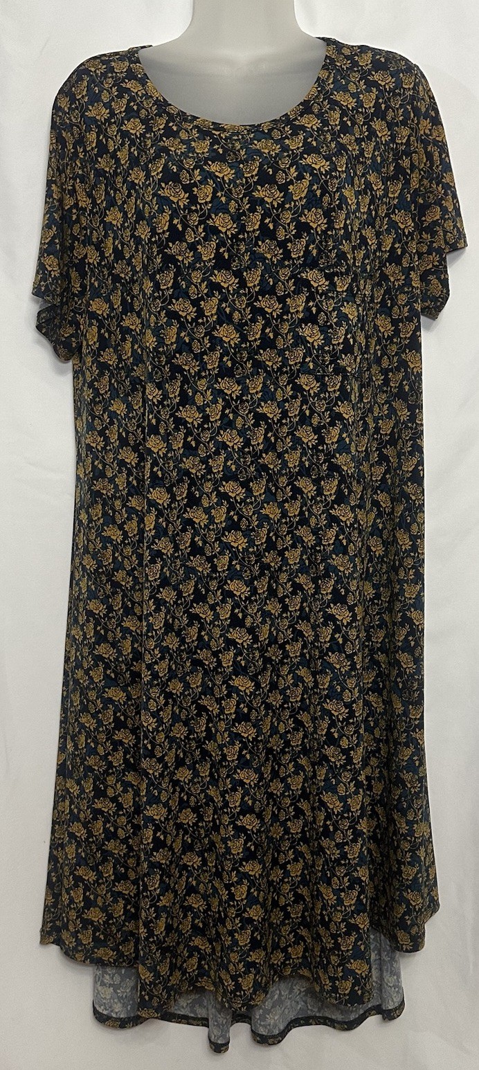LuLaRoe Carly Swing Dress Women Size XL | Blue Yellow Rose Floral | High Low