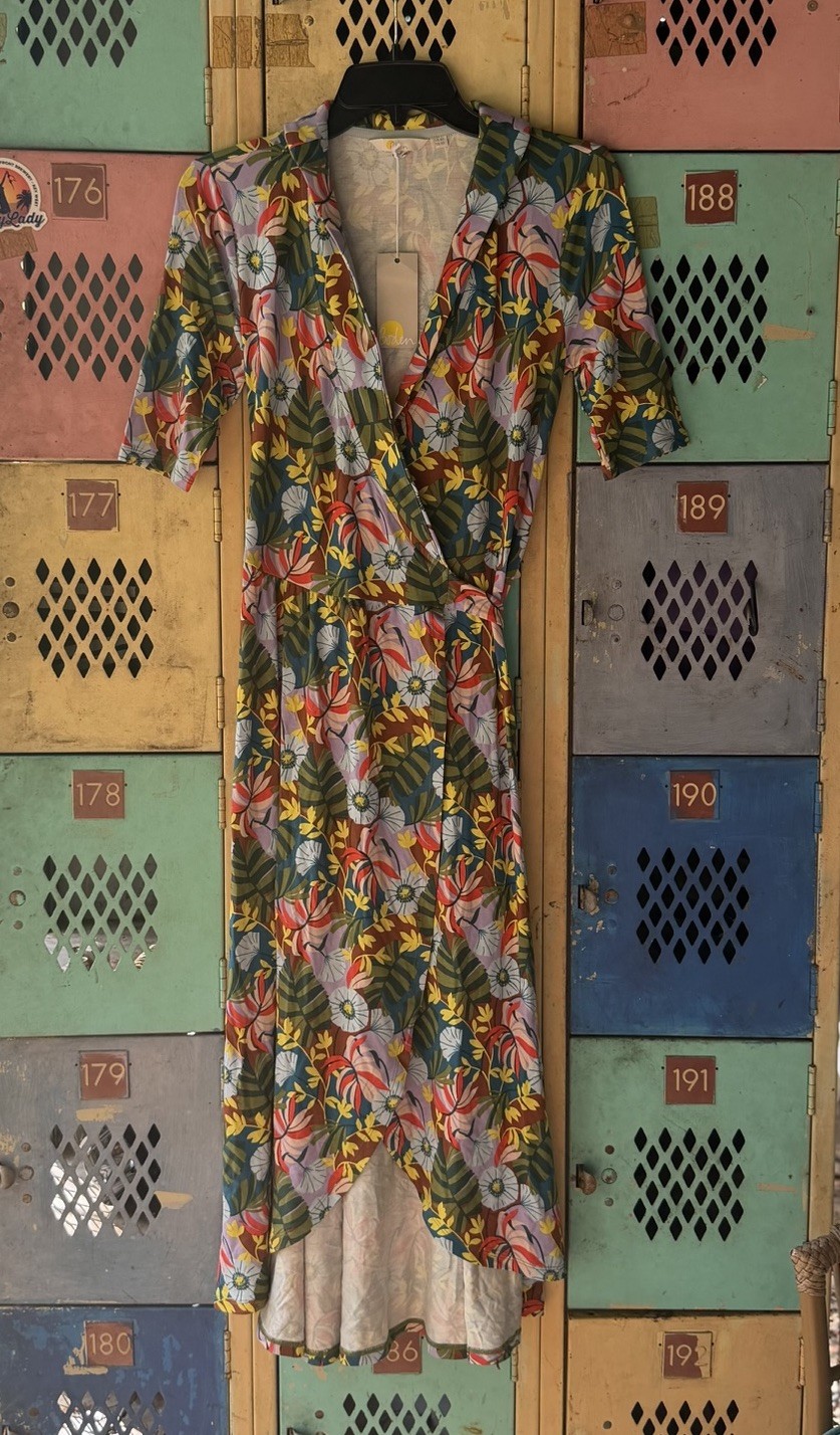 NWT Boden Wrap Midi Dress UK 8 US 4 Tropical Botanical Floral Tie Waist