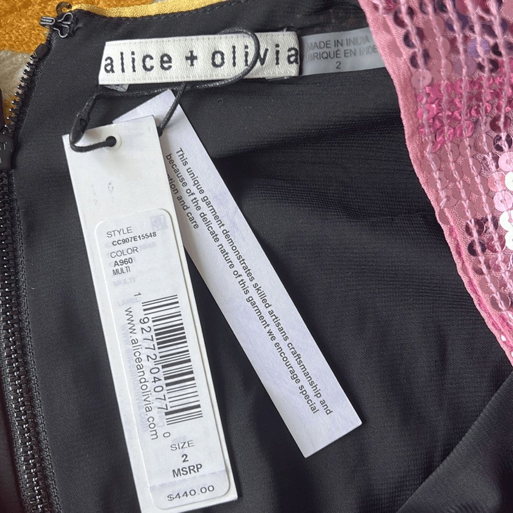 Alice + Olivia Blaze Multicolor Sequin Blouson Sleeve Mini Dress Size 2