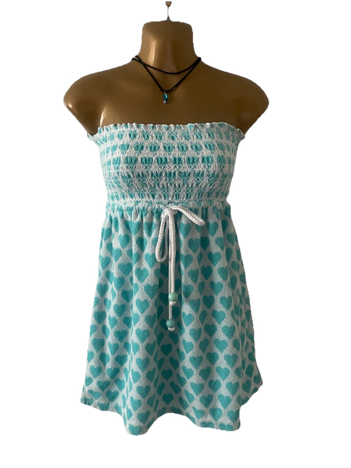 Y2k Juicy Couture Terry Cloth Mini Dress Baby Blue Hearts Tie Waist Strapless S