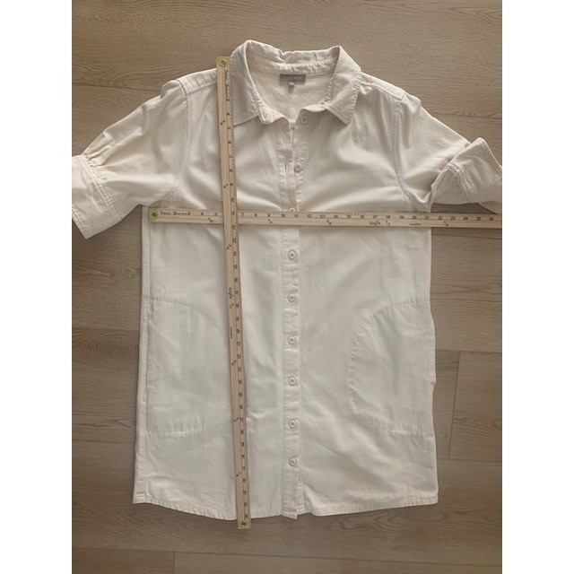 Lilla P Cream Canvas Button Down Shirt Dress Puff Sleeve Mini PA2290 Size L