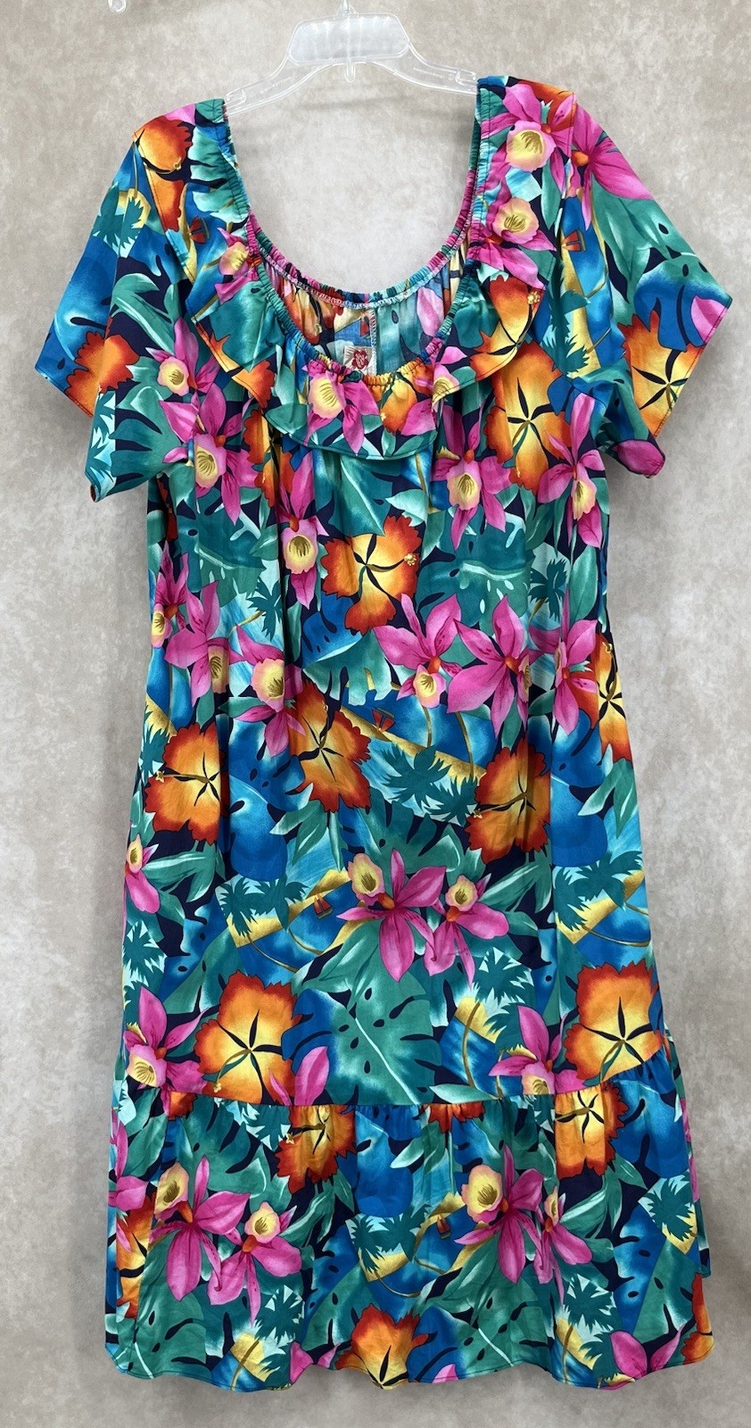 Hilo Hatties Hawaiian Maxi Dress Size 2X Tropical Floral Muumuu Ruffle Neck
