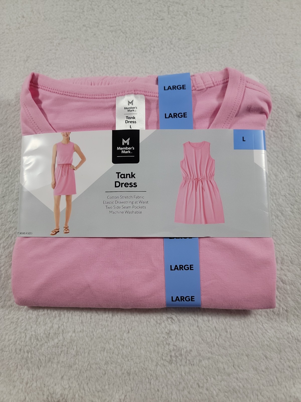 NWT Women’s Tank Dress L Pink Sleeveless Draw String Waist Casual