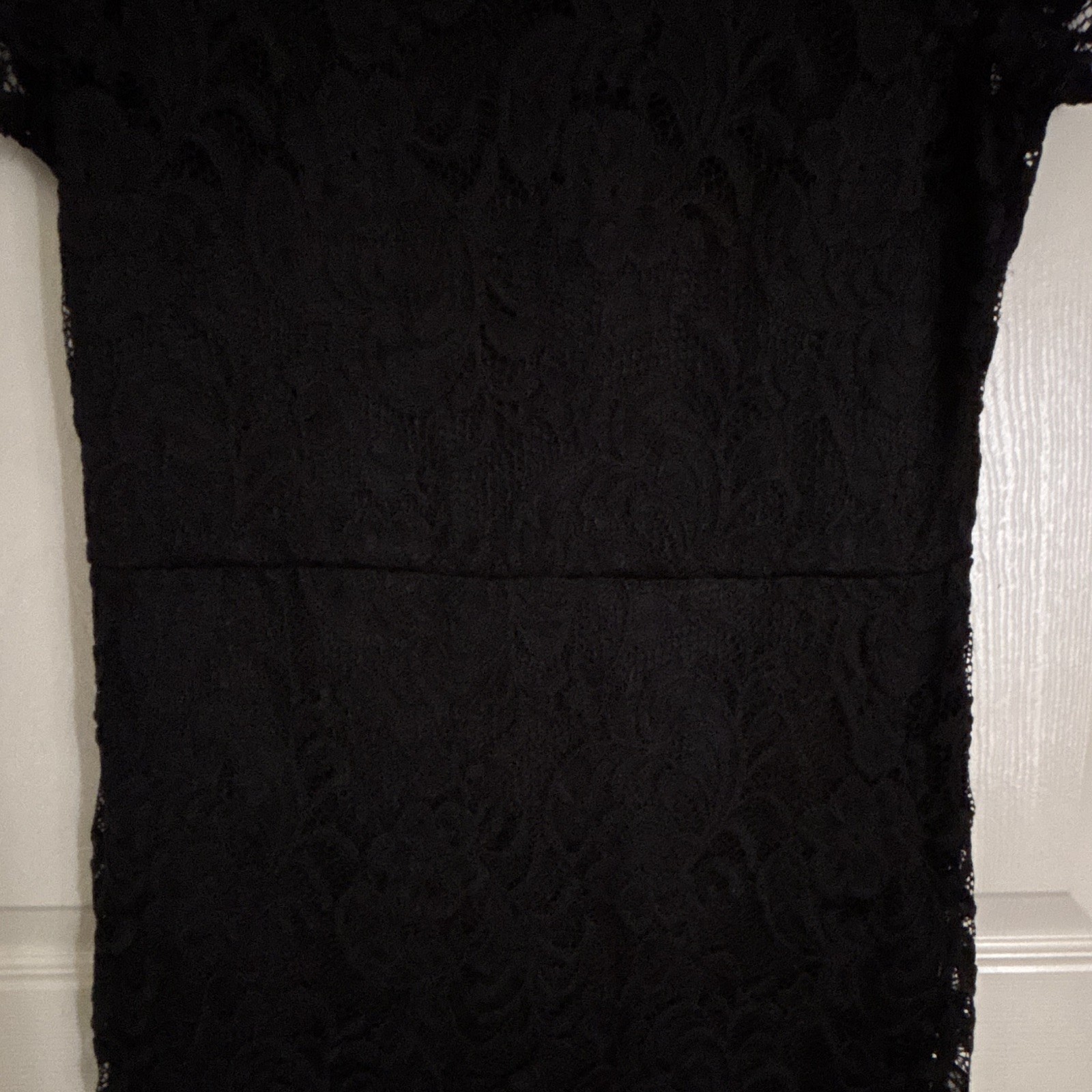 ODCOCD Black Floral Lace Sheath Knee Dress Cap Sleeve Lined Size L
