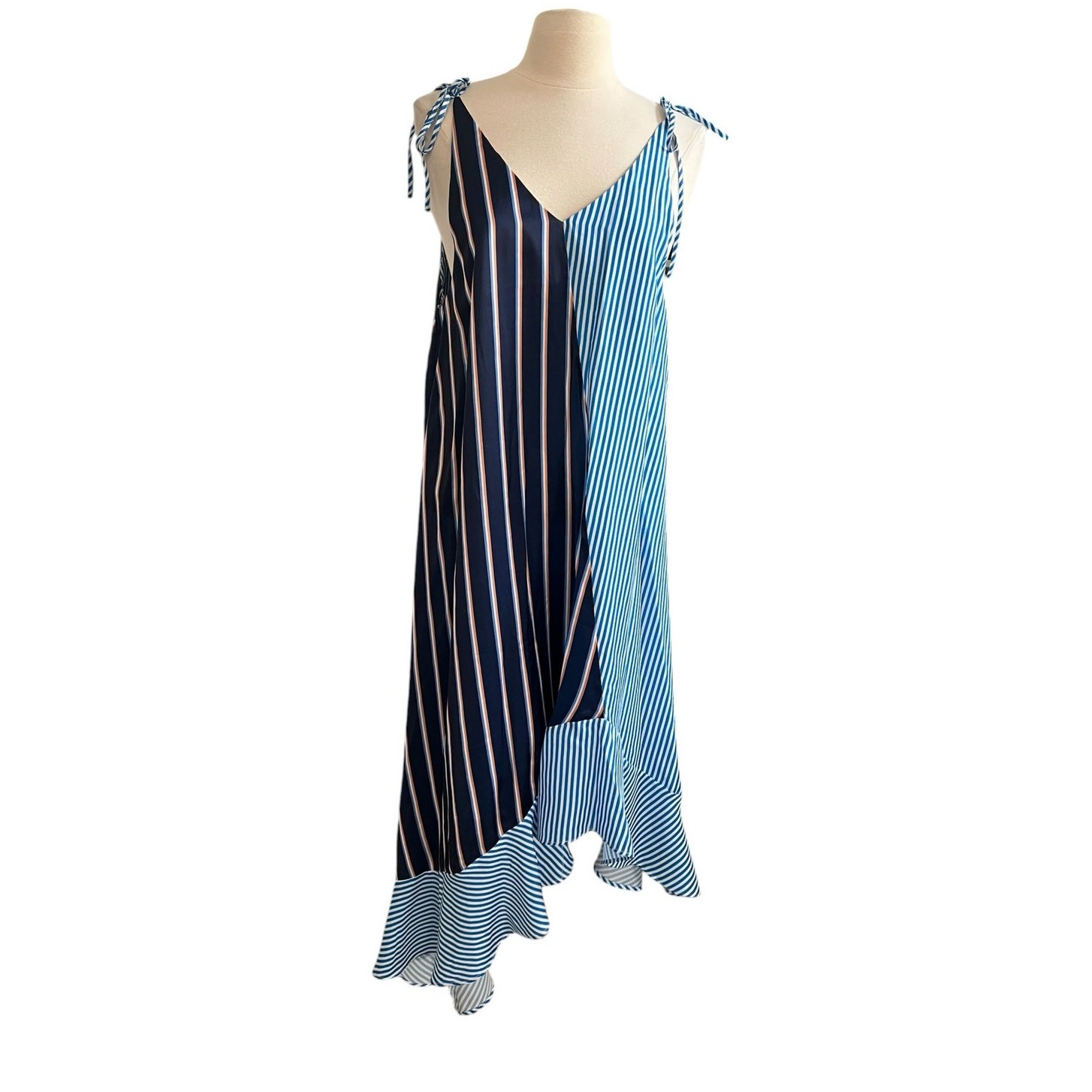 Stellah Shades Of Blue Striped Hankerchief Summer Dress Size Small NWT