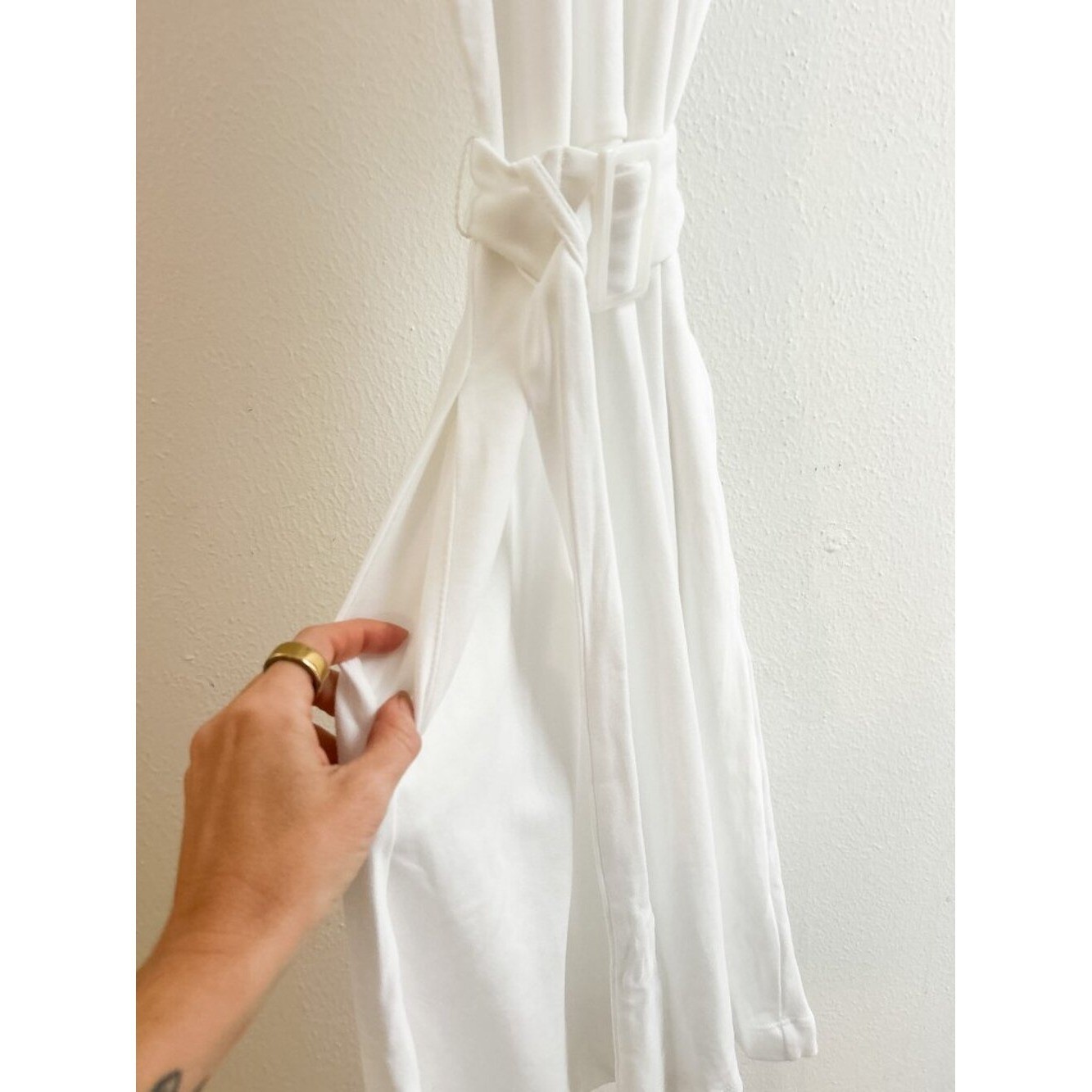 NY&CO 100% Cotton Halter Belted Fit & Flare Dress with Pockets | White | SZ L