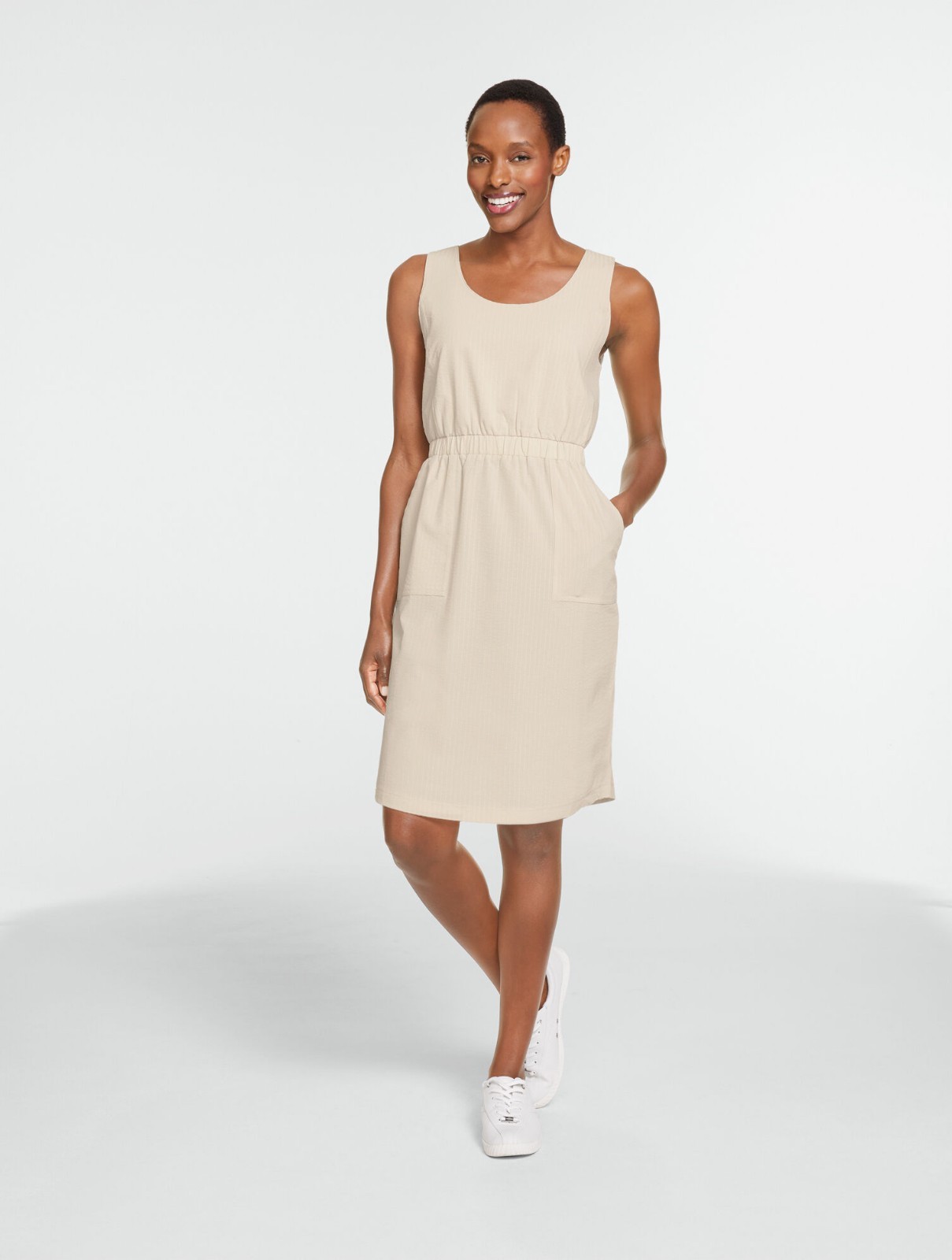 Lightweight Woven Stretch Sleeveless Seersucker Dress Talbots, NWT $149, OAT