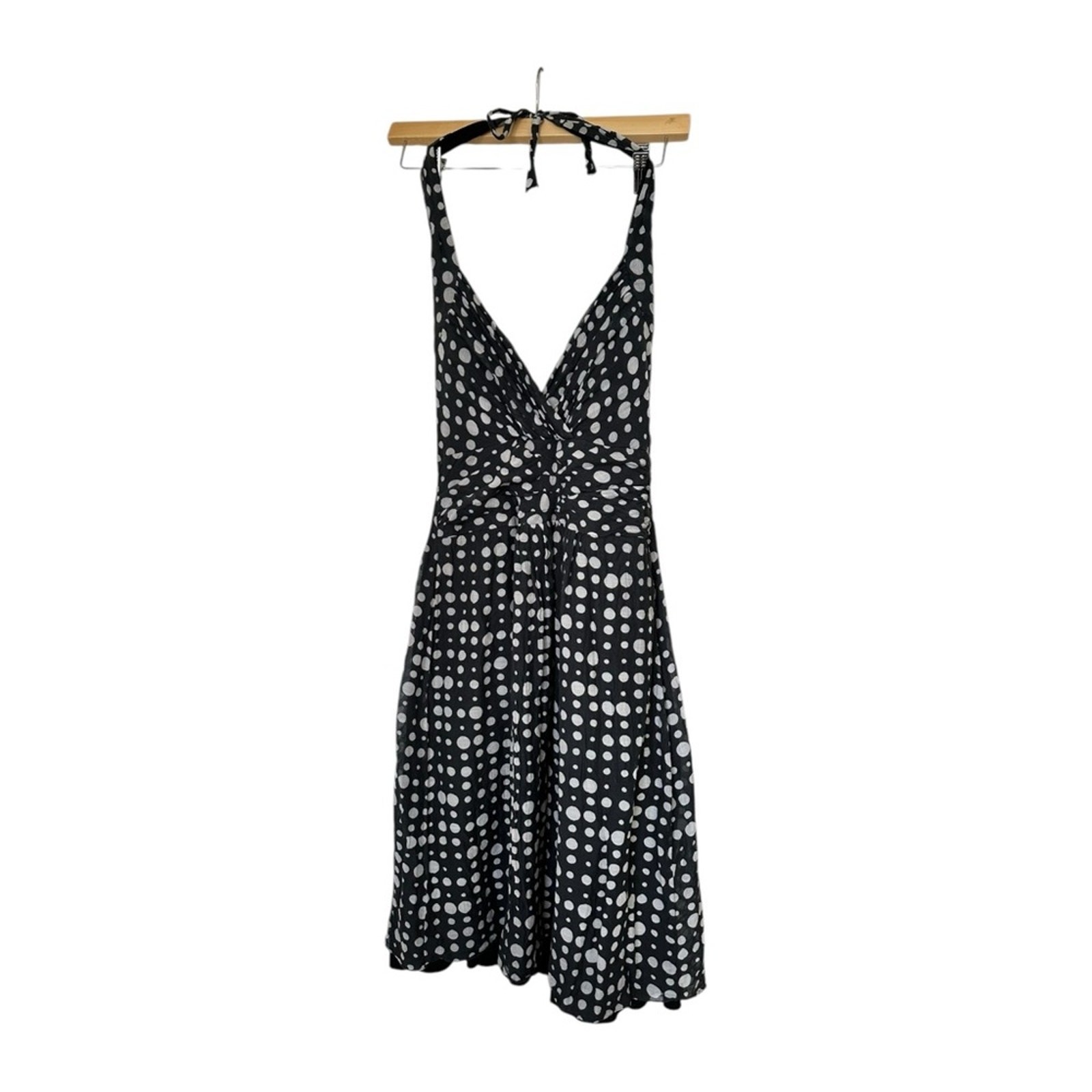 Maria Bianca Nero Silk Polka Dot Halter Dress Black White Lined Back Zip Size S