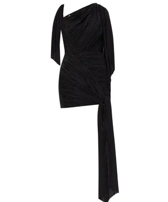 Cult Gaia Black One-Shoulder Pleated Draped Bodycon Mini Dress Size 4