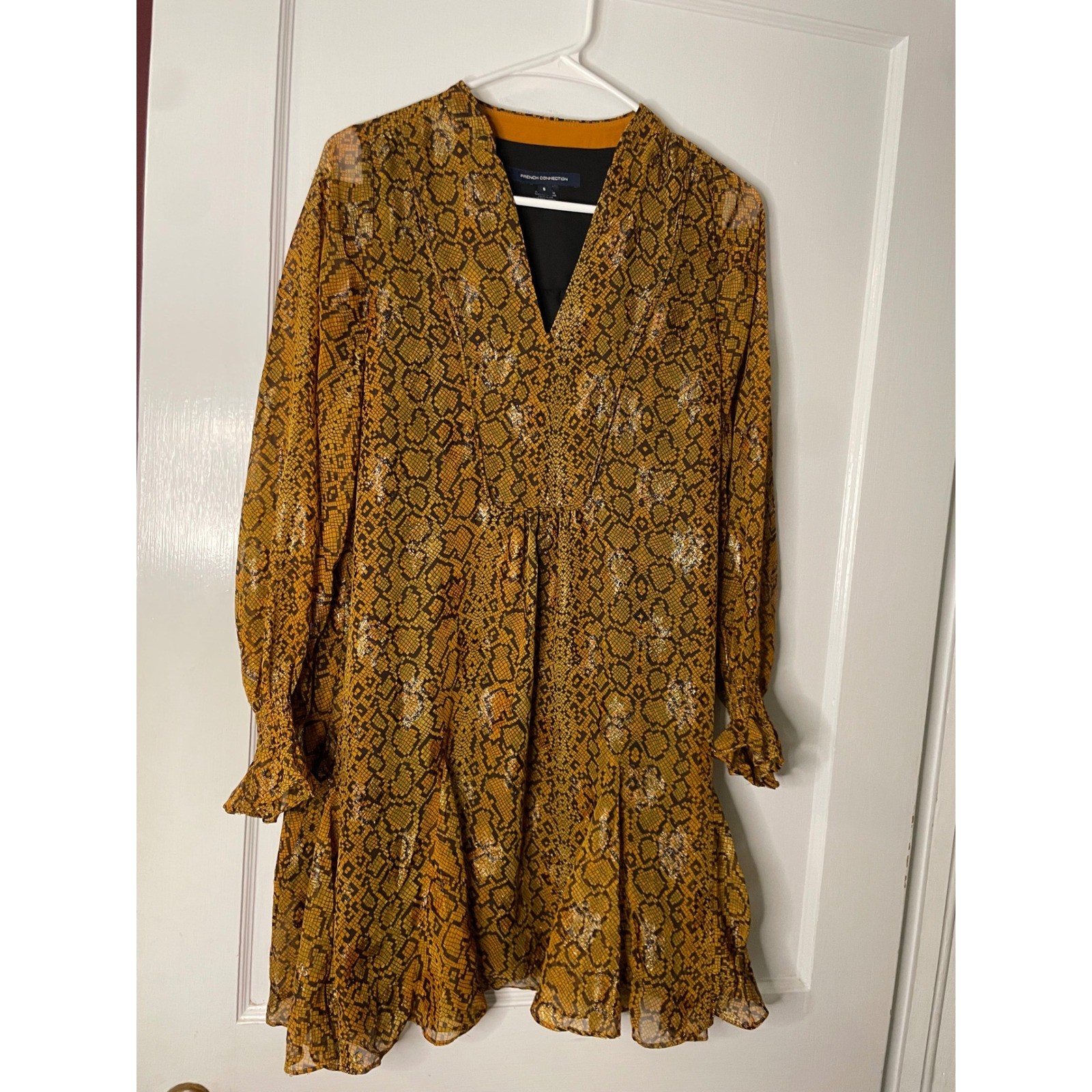 French Connection Snakeskin Print Long Sleeve Mini Dress Womens S