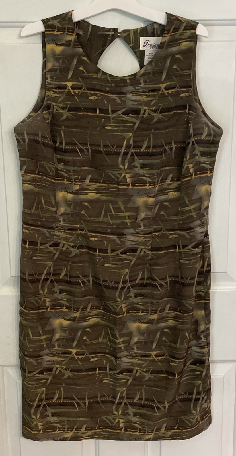 Darian Petites Women’s Size 12P Sleeveless Midi Dress Varied Green Olive