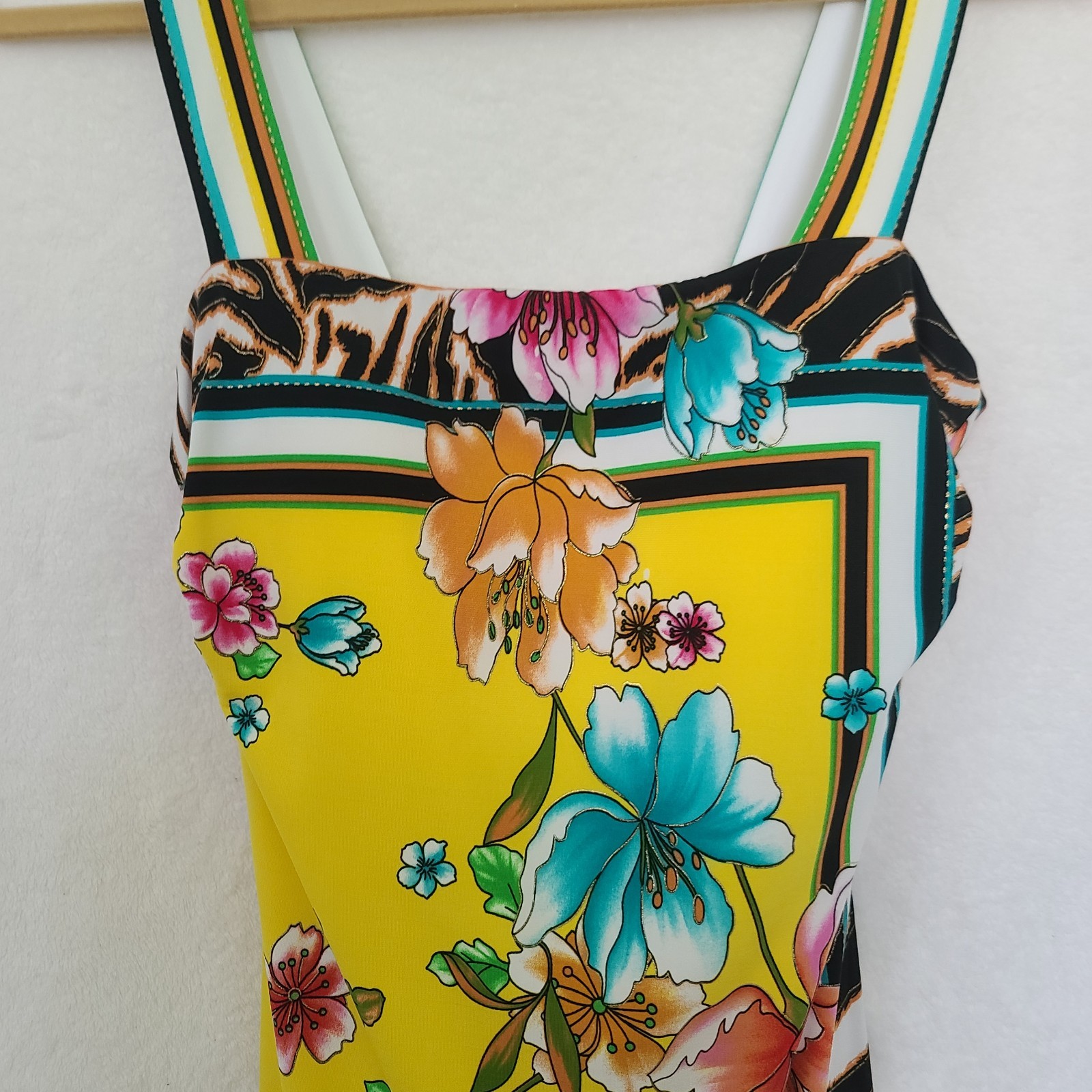 Cache Floral Tropical zebra flower yellow Print Mini Dress size 6