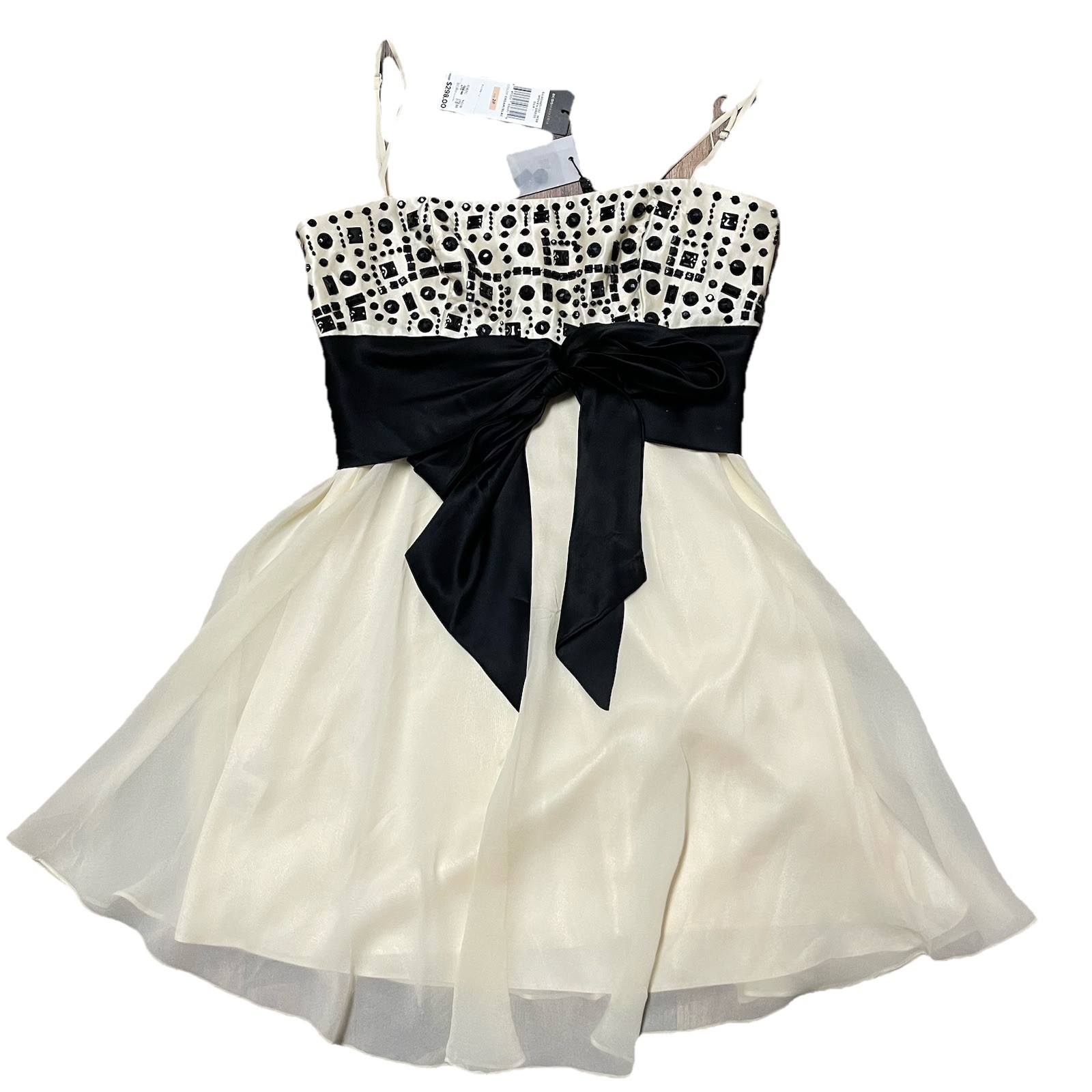 NWT BCBGMaxAzria Women’s Dress Size 2P Silk Beaded Mini Flowy Beaded Satin Bow