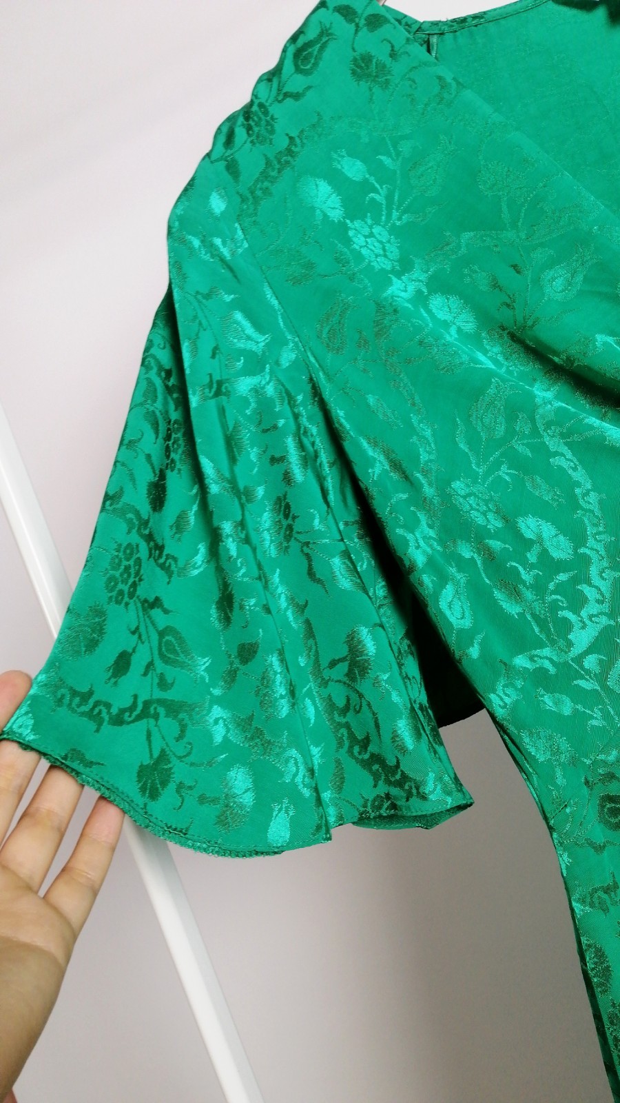 MISS SELFRIDGE Green Satin Jacquard Midi Dress Wrap Front Sz EU 36 UK 8 US 4