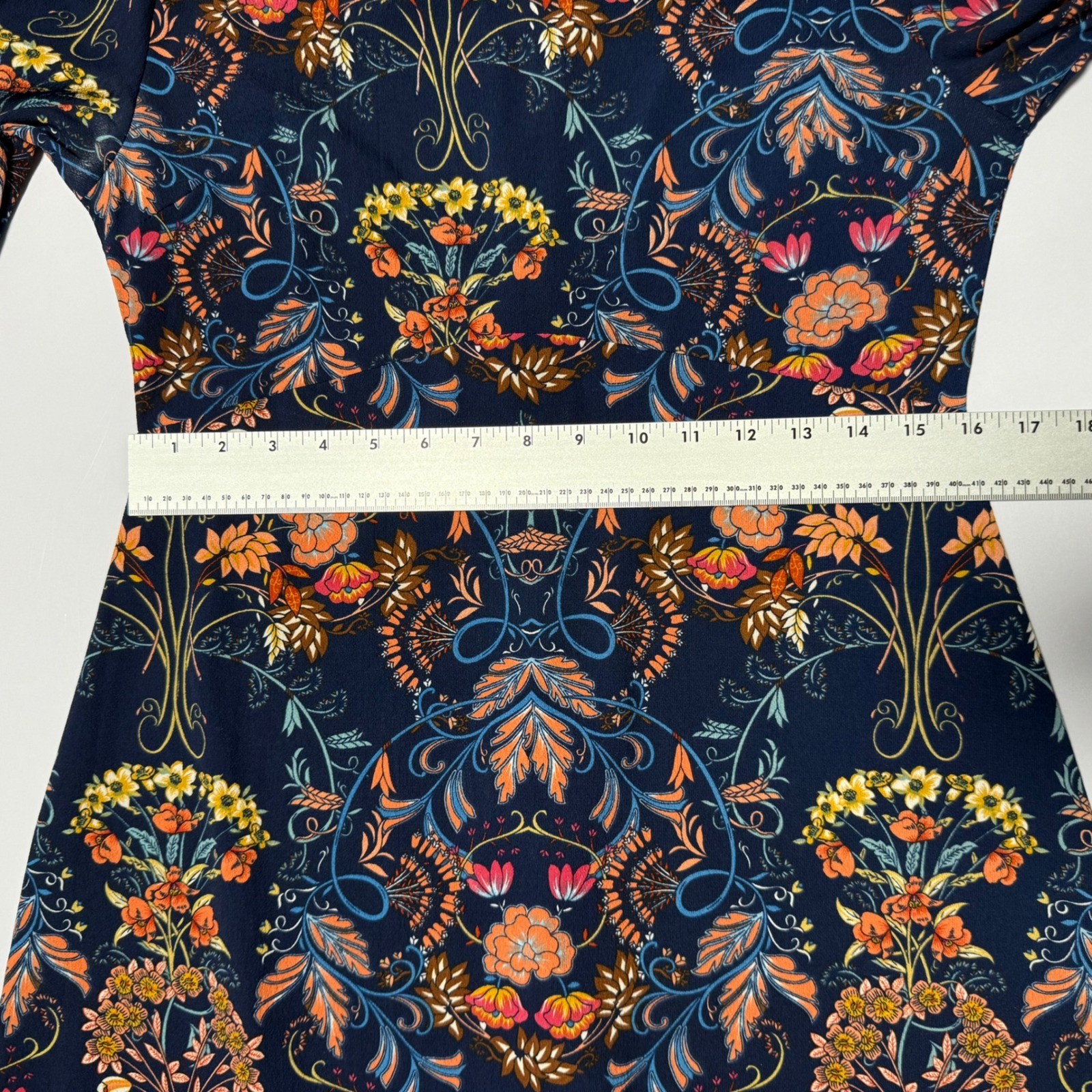 I. Madeline Garden Splendor Navy Floral Long Sleeve Midi Dress Women’s M Modest