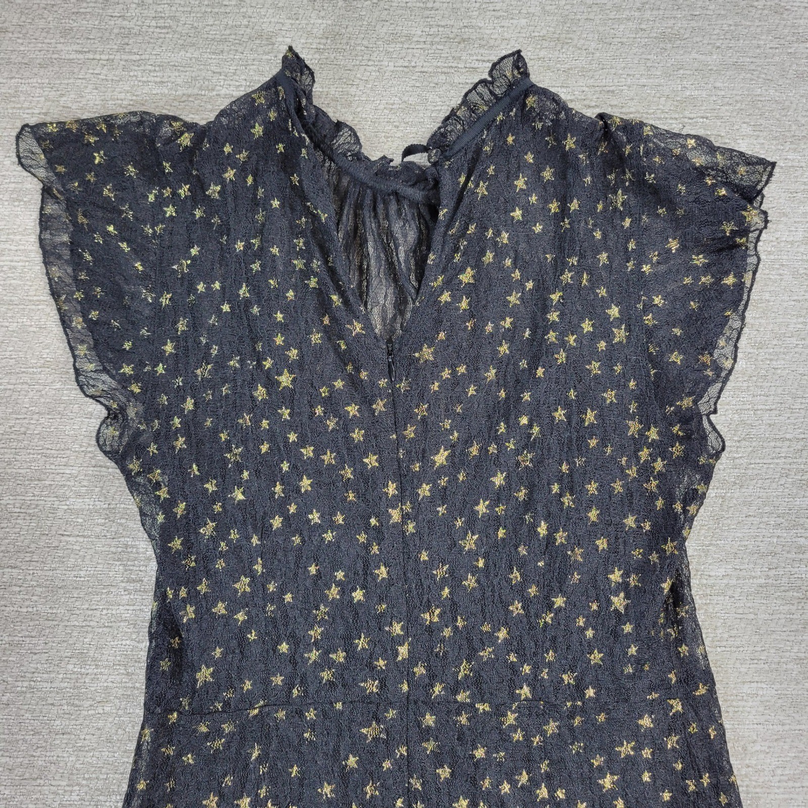 Lost + Wander Estella Metallic Ruffle Mini Dress S Black Sheer Celestial Stars
