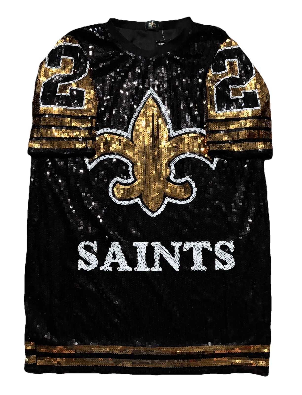 New Orleans Saints Women’s Black and Gold Sequin Jersey Party Dress. New! (OSFM)