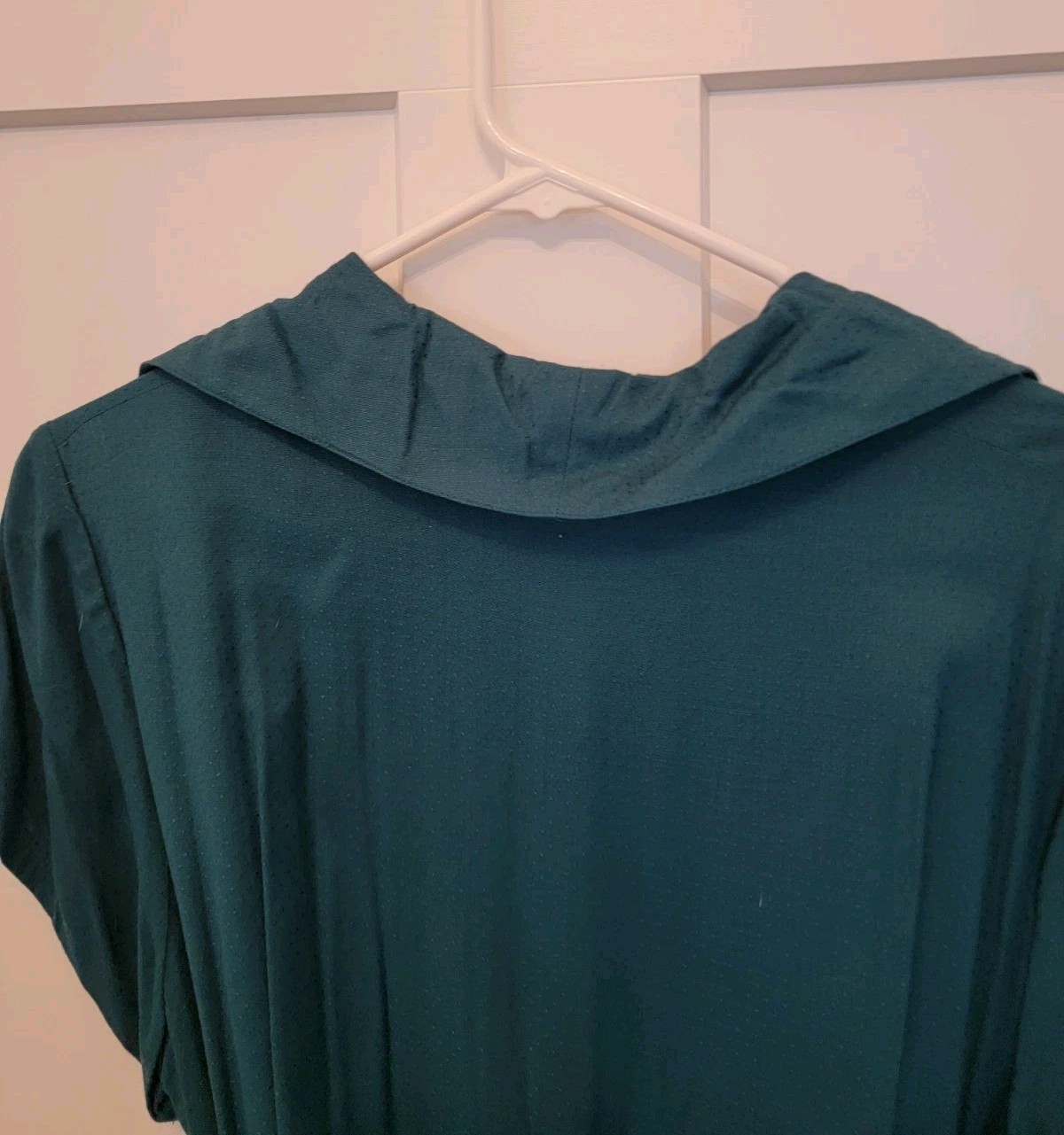 NWT Cornell Romantic Shirtdress L Midi Belted Blue Teal Fabric Covered Buttons