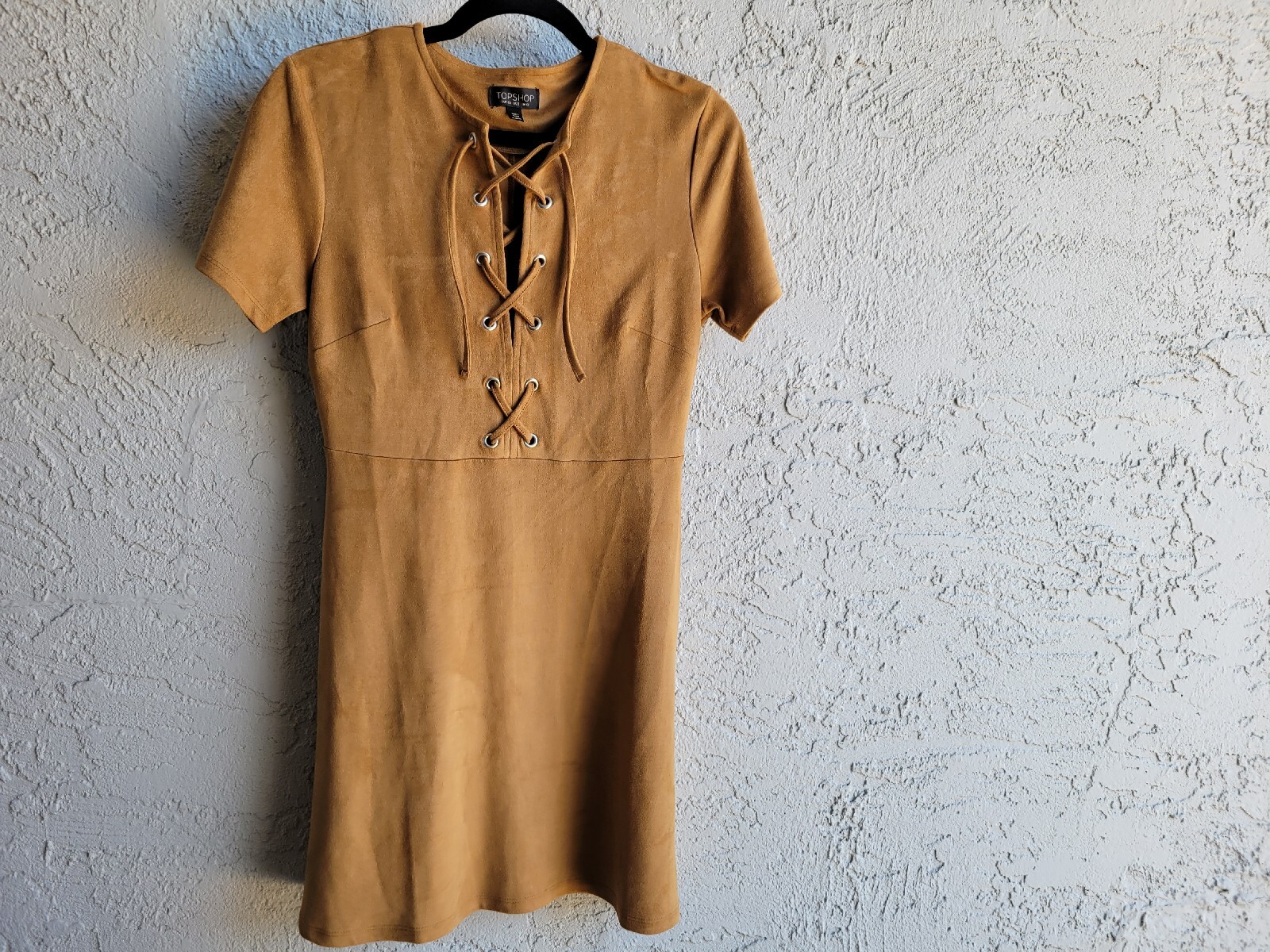 TopShop Honey Brown Short Sleeve Mini Slim Fit Dress Size 8 Petite