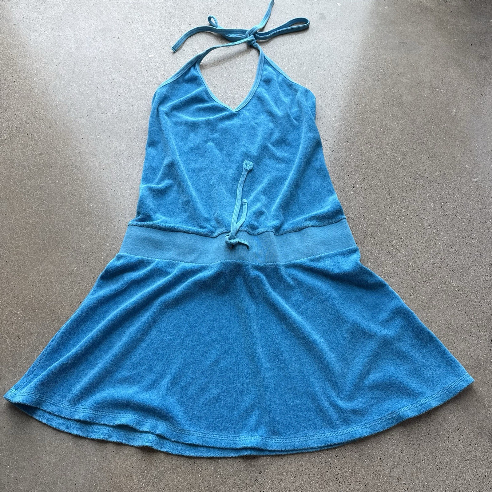 Juicy Couture Vintage Y2K blue Terry Cloth Cover Up Dress M Towel Pool halter