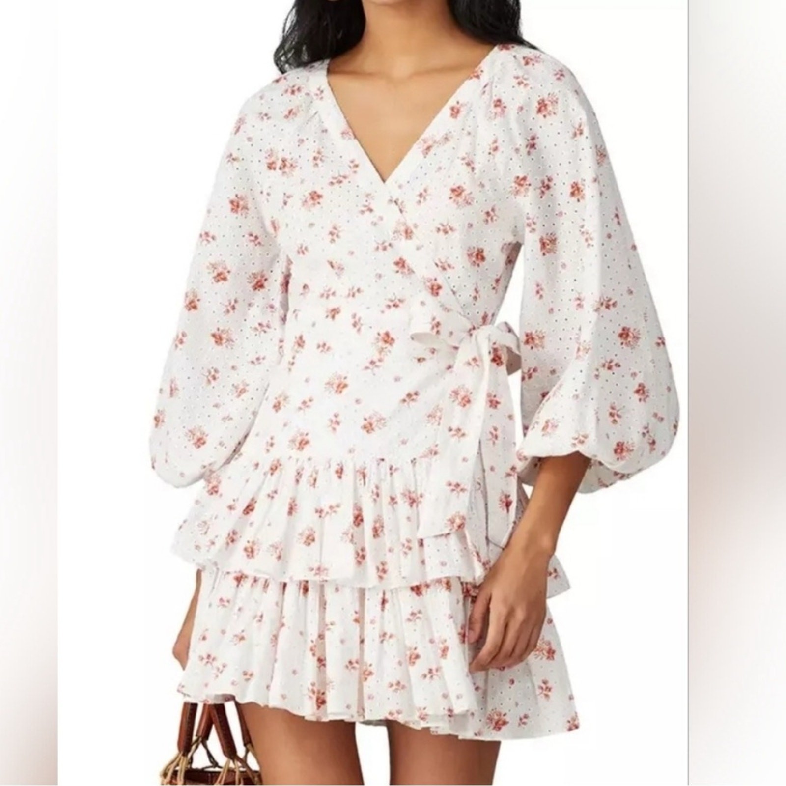 Maia Bergman Floral Ines Dress S Eyelet Wrap Pink White Travel Beach Bridal Grad