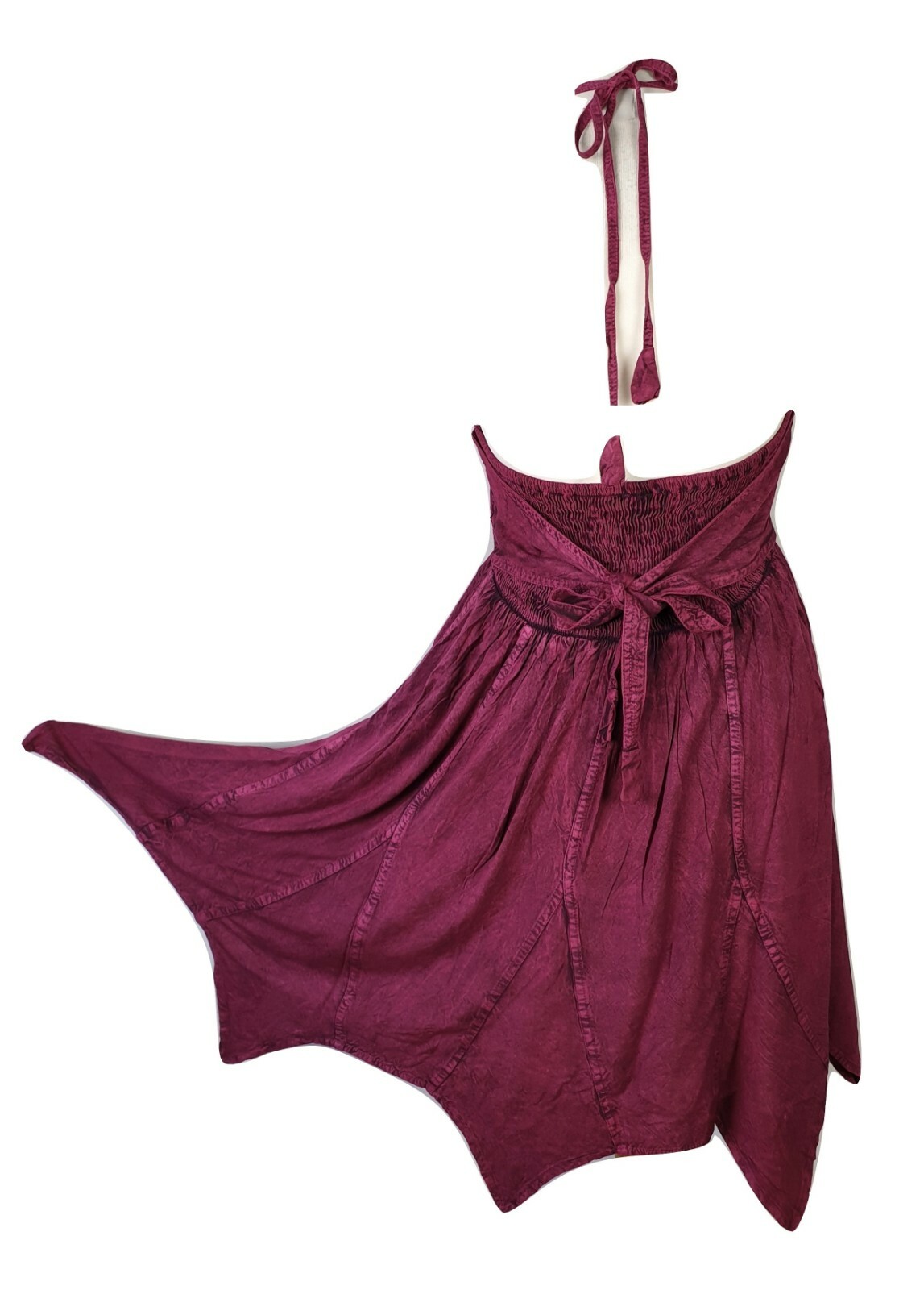 Bohemian Halter Dress Knee Length Pixie Hem Smocked Back Embroidered 8 10 12 14