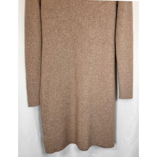 Classic Parisian MEROKEETY Ribbed Knit Sweater Dress Old Money Luxury Beige SM