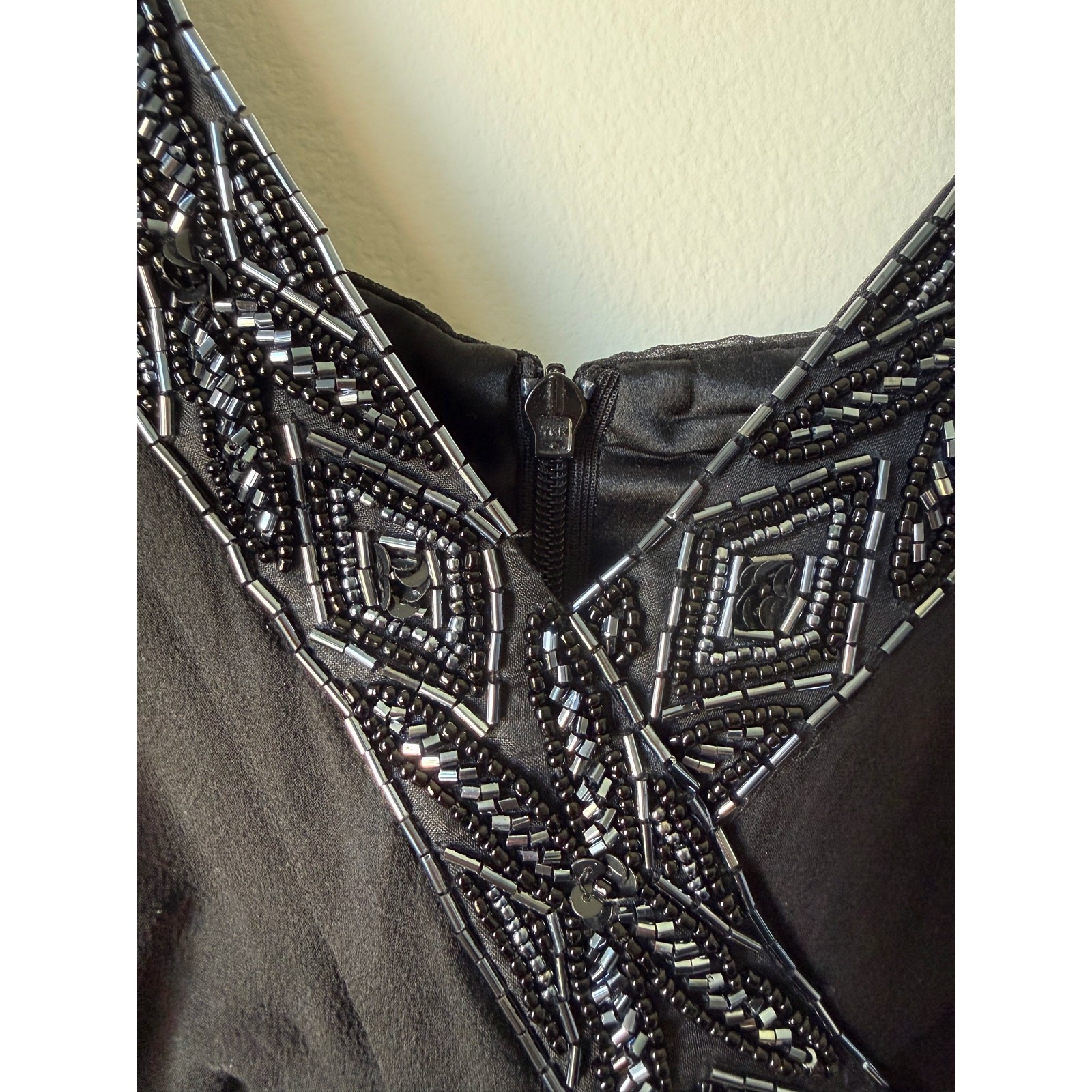 Donna Ricco Y2K Vintage Black Silk Beaded Handkerchief Cocktail Dress Size 8