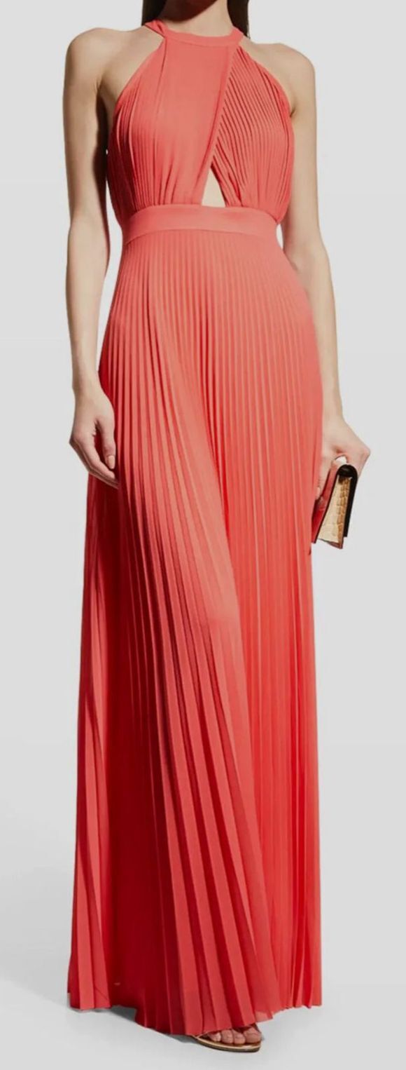 $440 ONE33 Social Women’s Pink Coral Pleated Halter Gown Dress Size 8