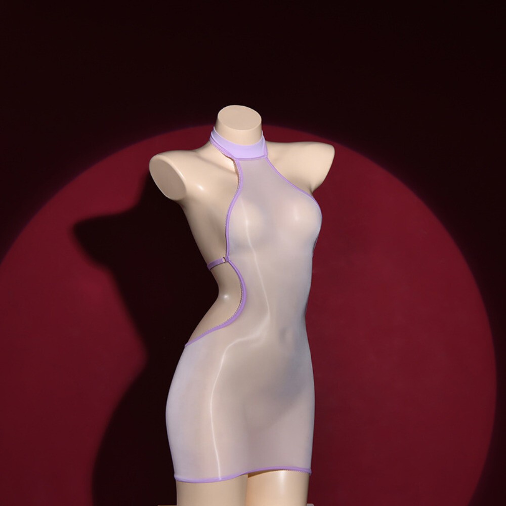Lady Halter Dress Slim Mini Short Backless Sheer Dress Party Clubwear