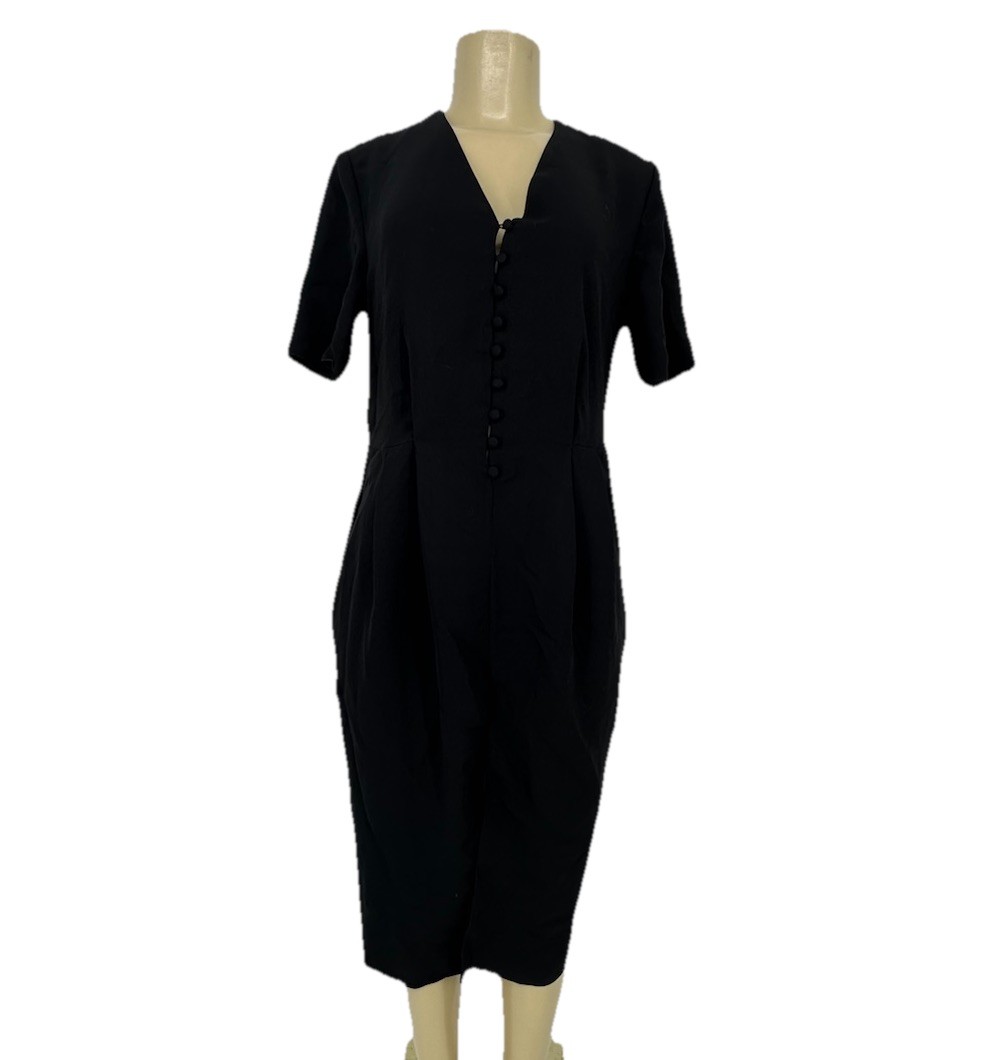 & Other Stories Size 8 Women Black Sheath Dress Midi Front Slit Short Sleeve Z05