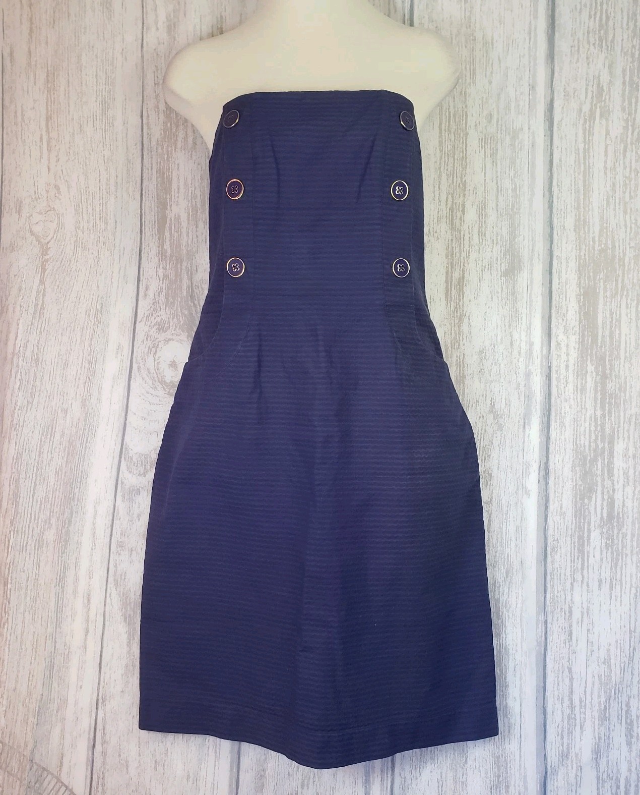 Lilly Pulitzer Vanna Navy Strapless Dress Size 6 Cotton Nautical Classic