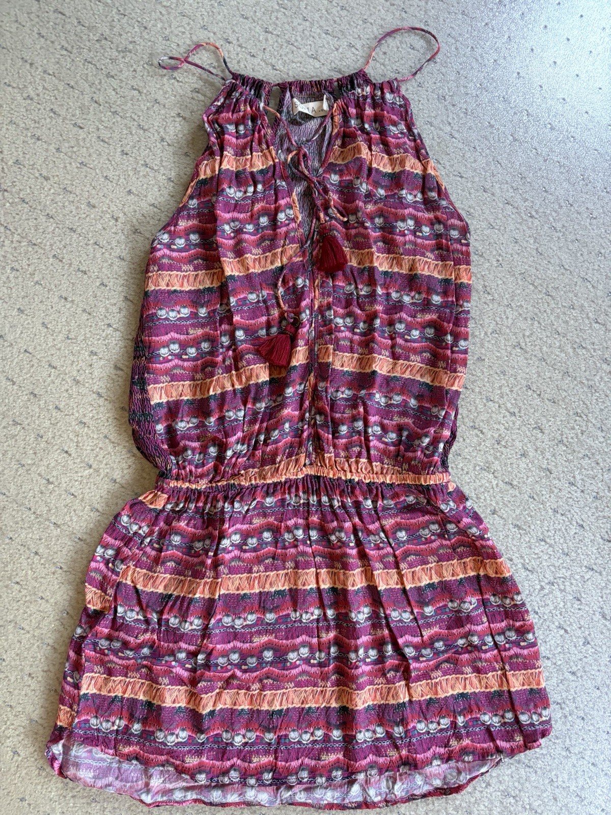 Sofia by ViX Halter Dress Medium M Pink Geometric Tassel Boho Resort Coverup