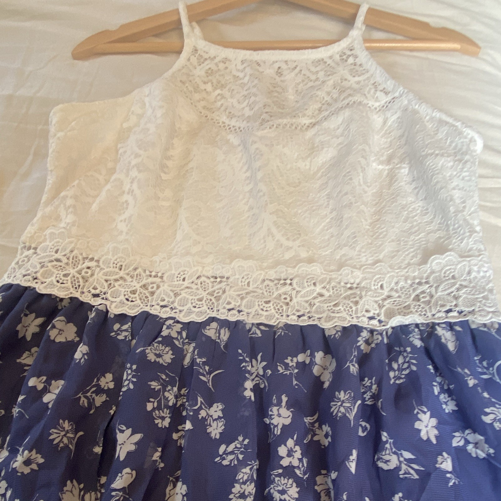 By & By New Womens Blue Floral & White Lace Mixups High Low Dress Size/11