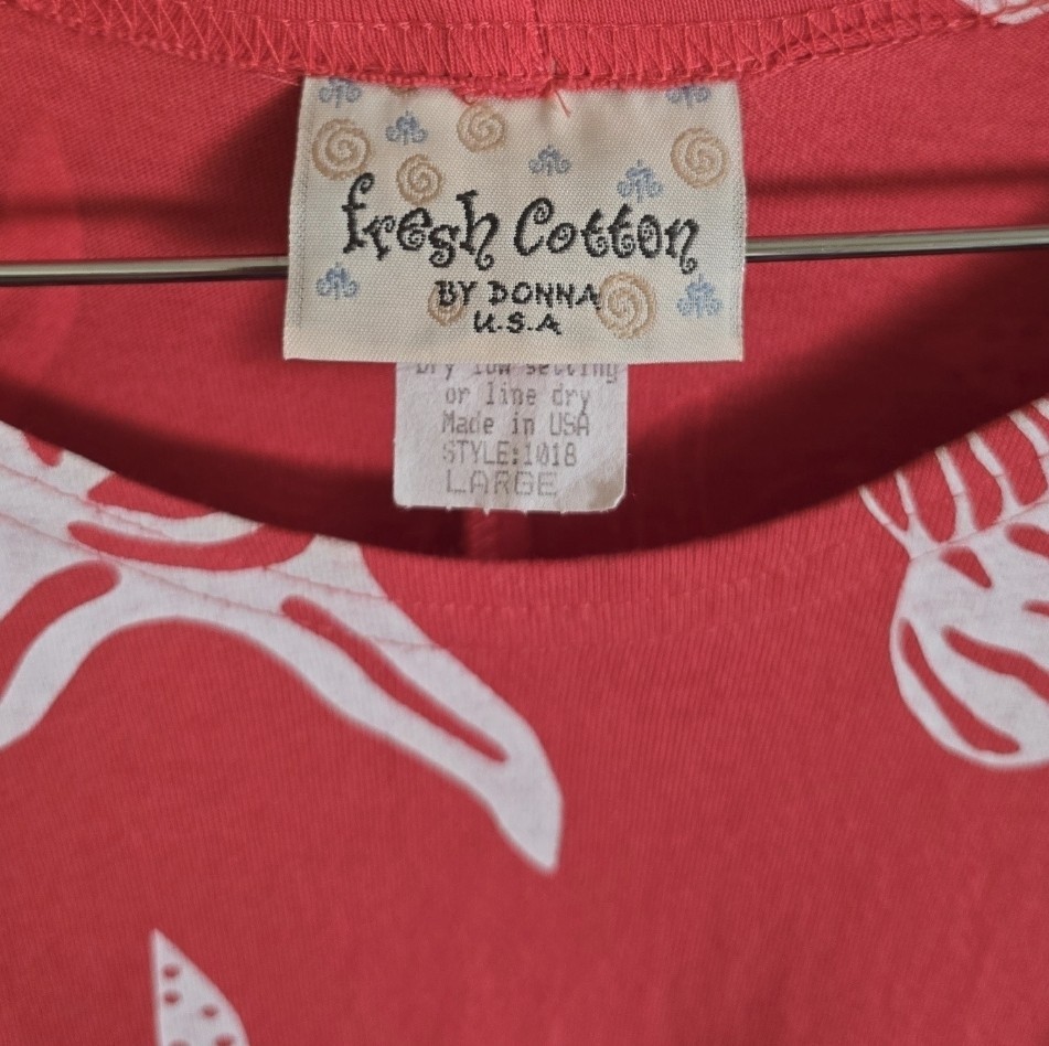 Vintage Fresh Cotton Shell Starfish Beach Maxi Dress With Pockets. Size Large