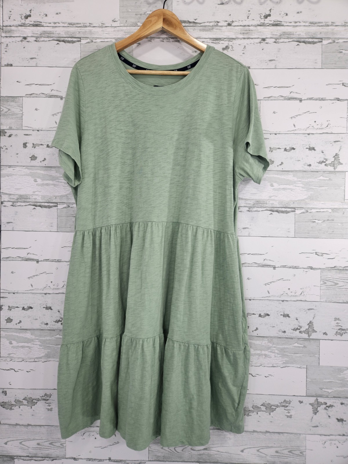 Gap Womens XXLarge Sage Green Short Sleeve Tiered Dress