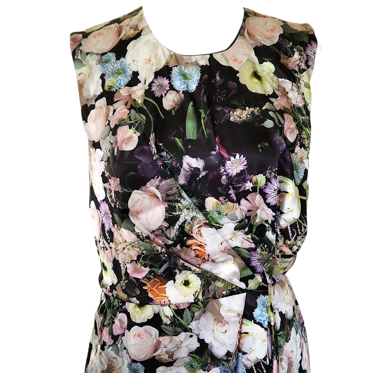 ADAM LIPPES Collective Black Floral Side Drape Dress Sz 6 RTR Florist Collab