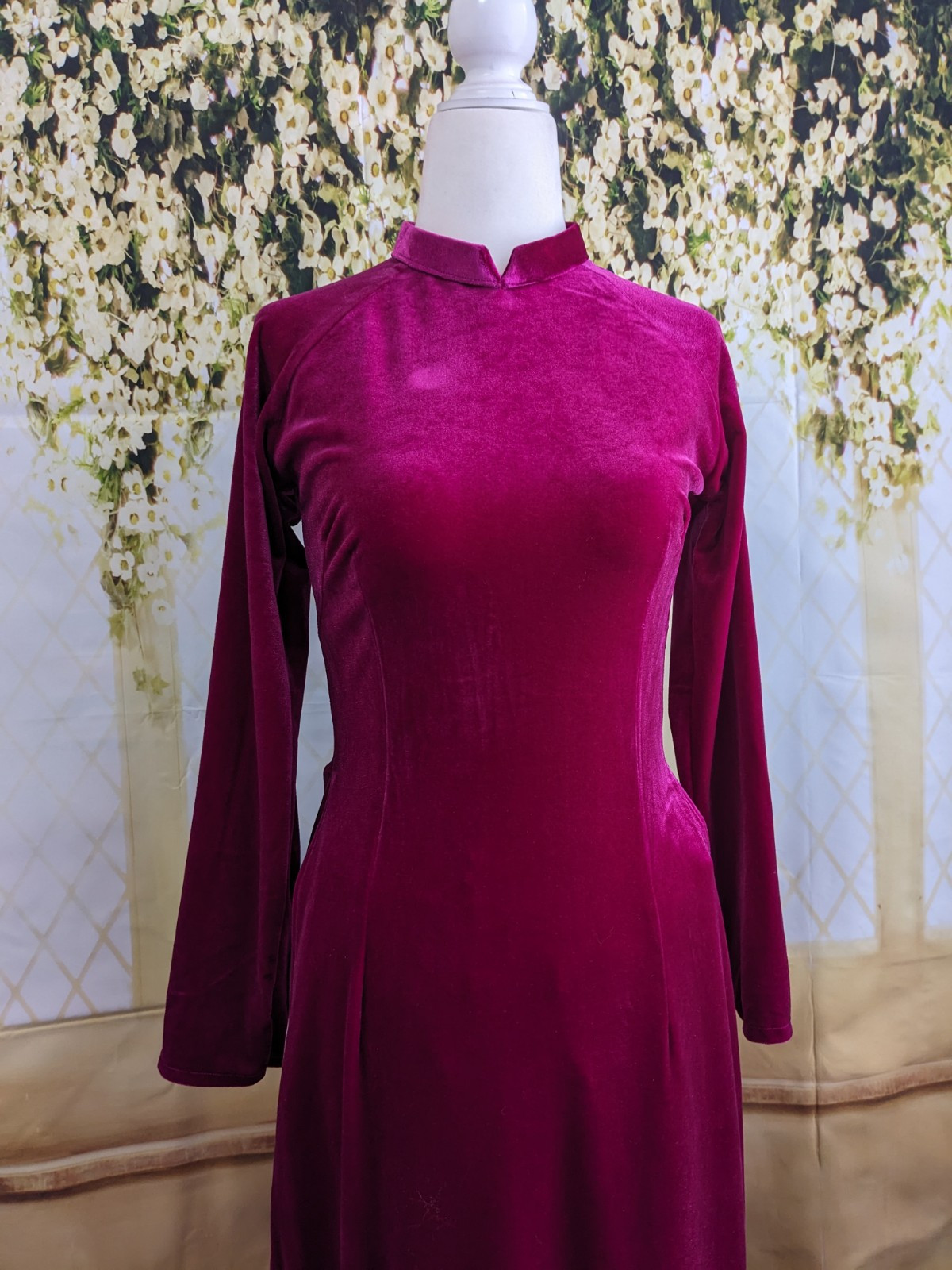 Ao Dai Nhung Hồng Đậm (S, M, L,XlL, 2XL, 3XL) – Kèm Quần