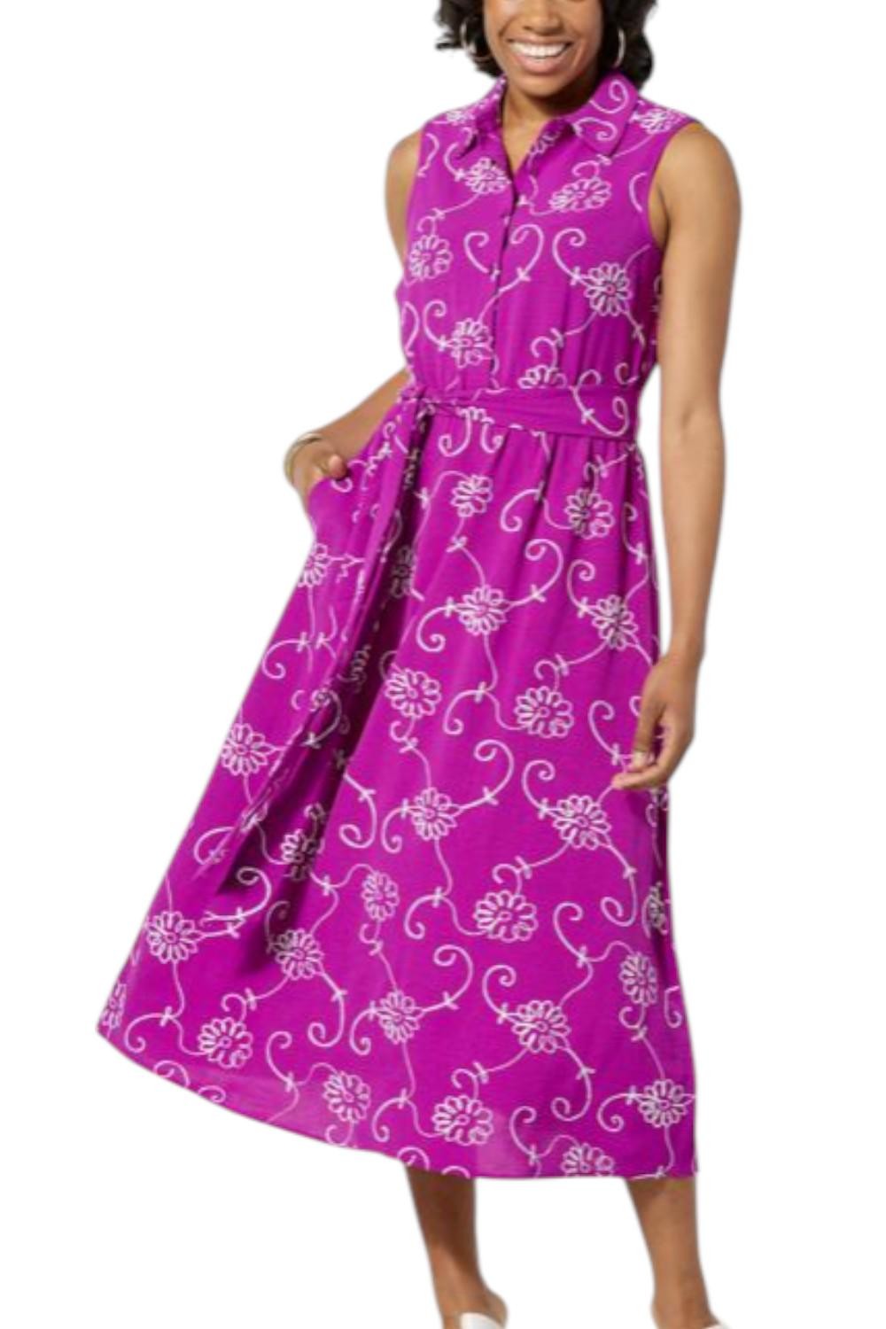 Nina Leonard Women’s Embroidered Fit Flare Midi Dress Vibrant Violet