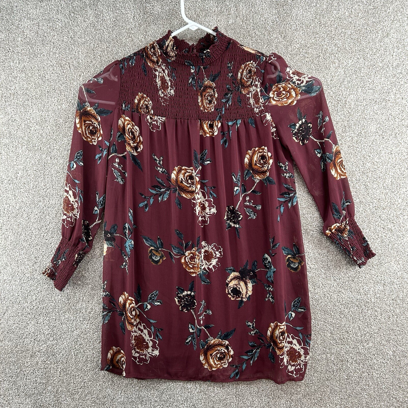 Ophelia Roe Women’s Dress Size Small Red Floral Long Sleeve Pleated