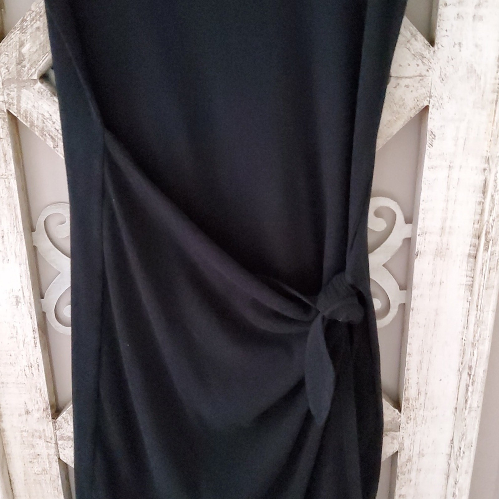 New Caslon Stretch Rib Cotton Tie Sarong Wrap Midi Dress in Black Asymmetric S