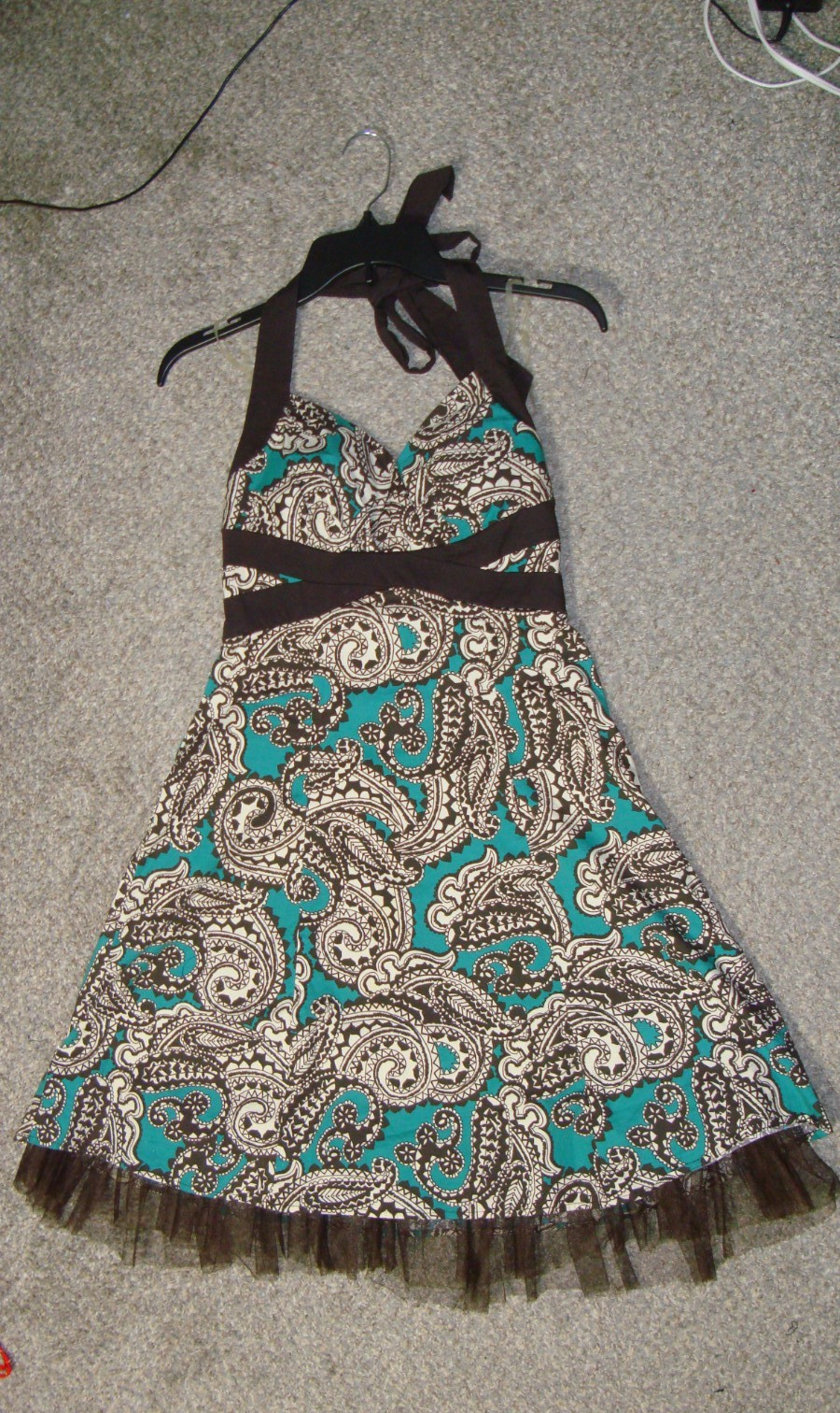 Ruby Rox Brown Teal Tan Mosaic Halter Fit & Flare Dance Dress Juniors Size 11