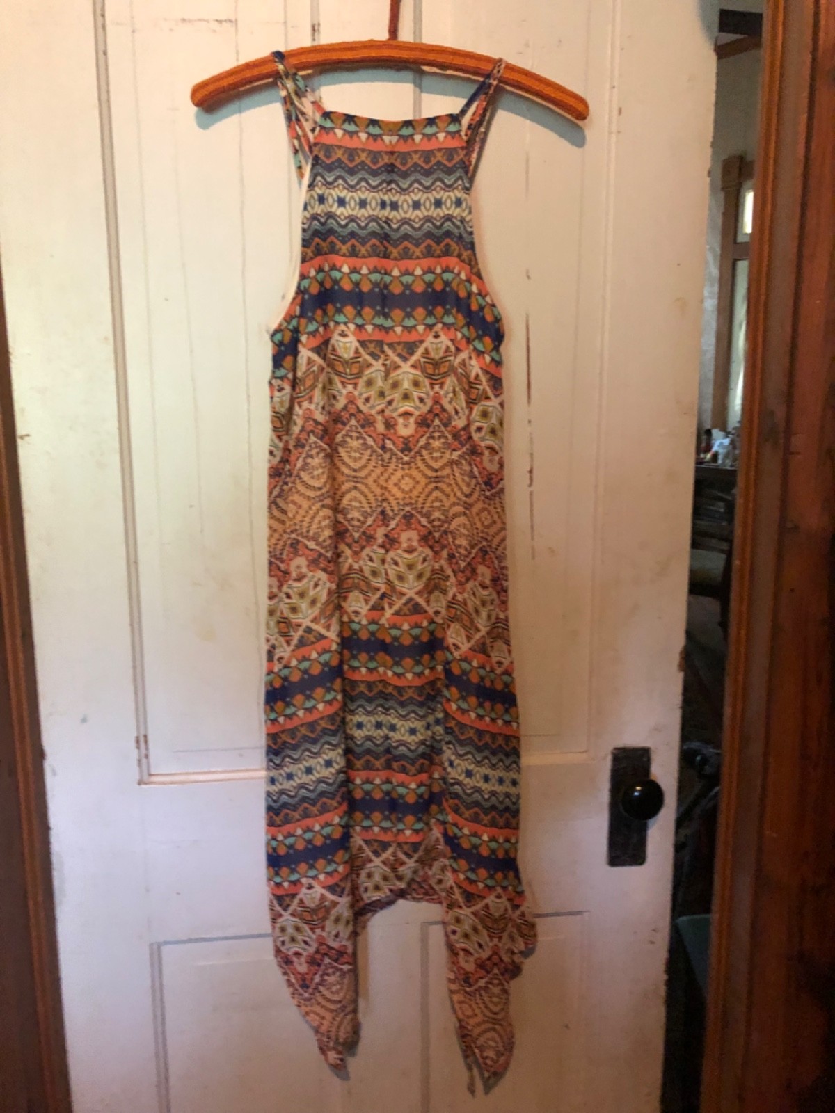 Sequin Hearts Scarf Dress Halter Keyhole Bohemian Sheer Lined Side Slit Small
