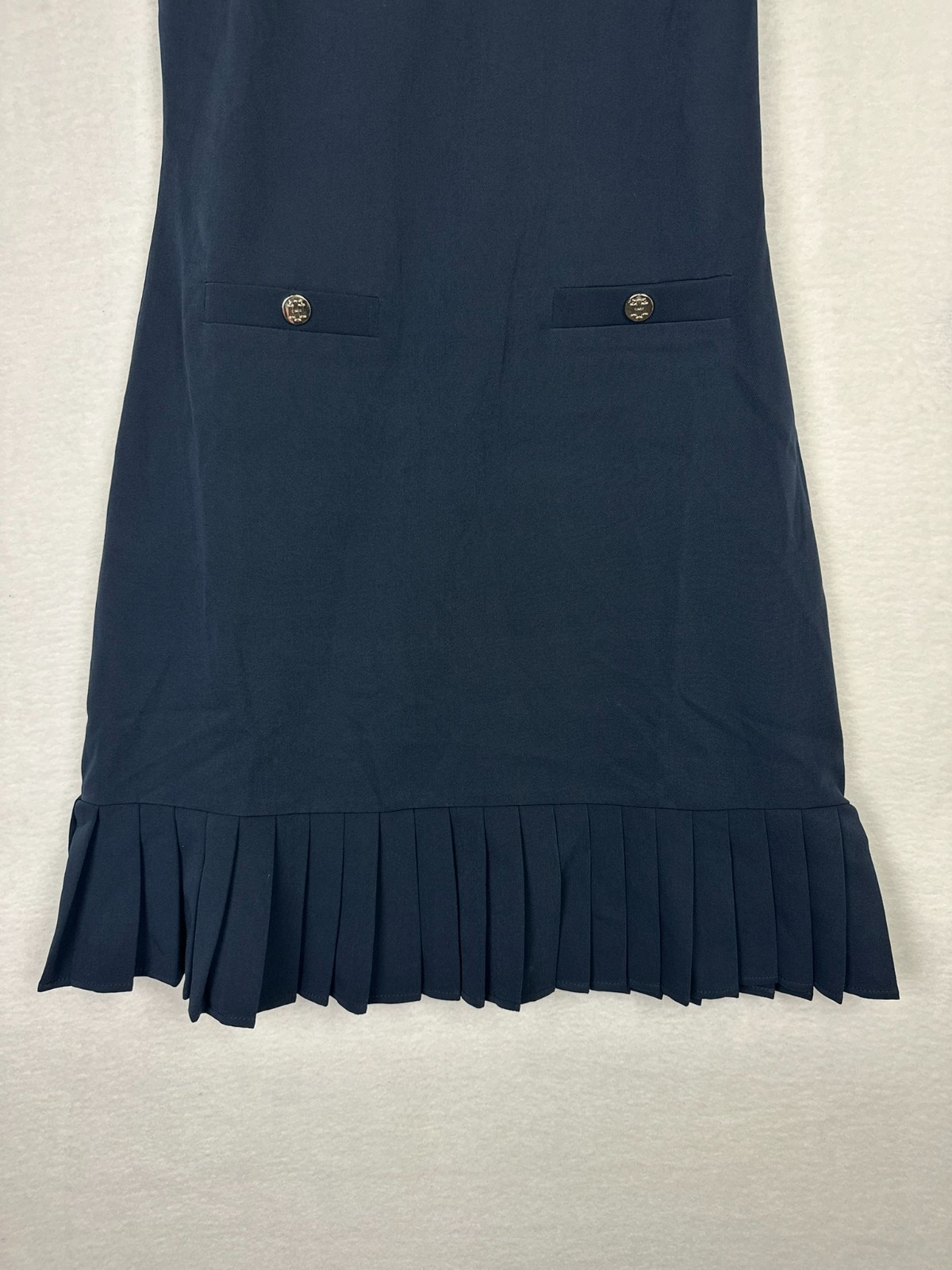 Tommy Hilfiger Shift Dress 6 Navy Pleated Mini Gold Button Jersey NWT $119