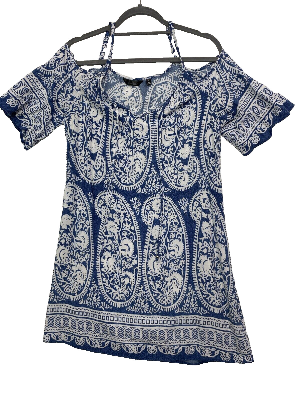Mile Gabrielle Womans Blue Cold Shoulder Rayon Shift Dress Size Large